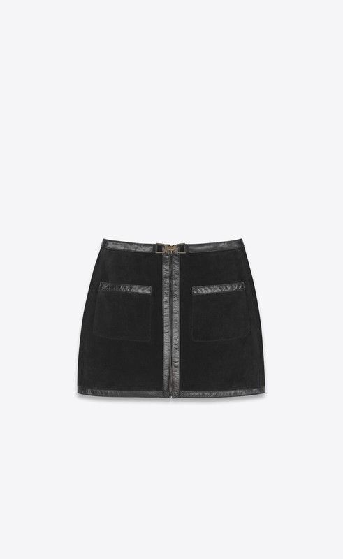 Saint Laurent Paris o1s1wg110425 710374 Mini Skirt in Suede and Calfskin Black Size 30" / US 8 / IT 44 - 1 Thumbnail