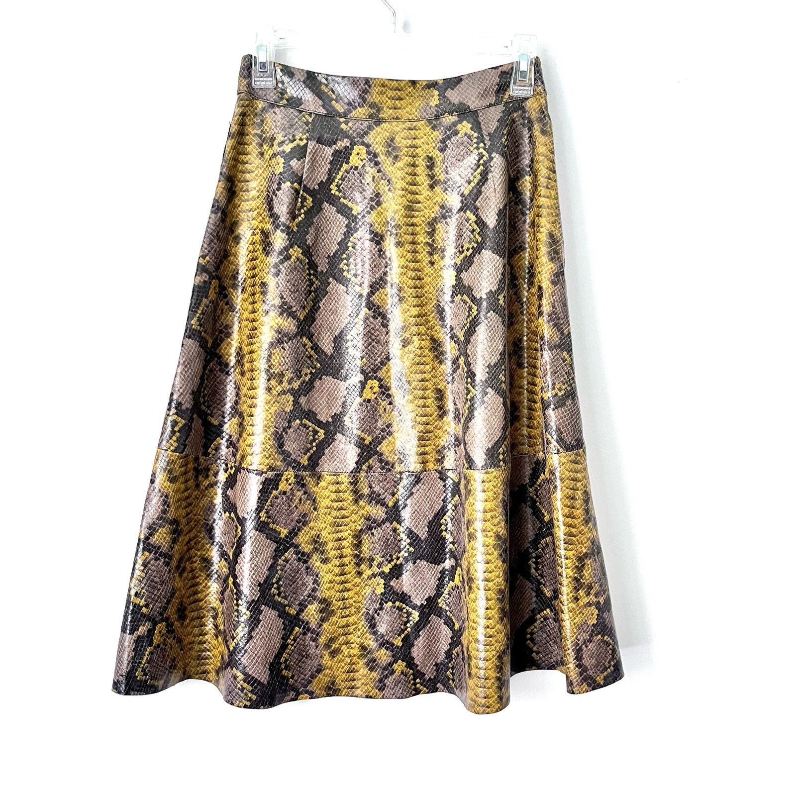 Zara Zara Women's Skirt XS Snake Print Midi Yellow Brown Size 25" / US 0 / IT 36 - 6 Thumbnail