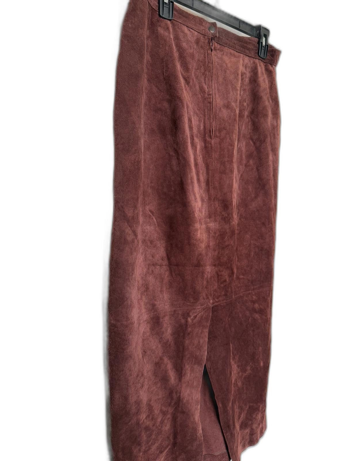 Designer Vintage 80s 90s suede dark brown/burgundy long skirt Size 36" / US 14 / IT 50 - 2 Thumbnail
