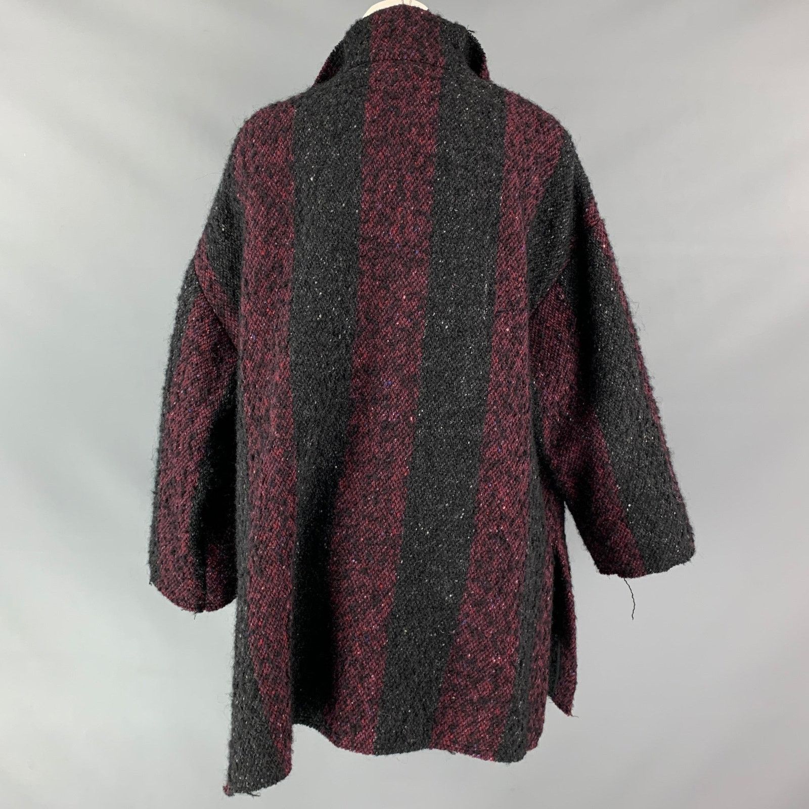 Iro 6 Beverly Black Burgundy Wool Blend Stripe Open Front Coat Size M / US 6-8 / IT 42-44 - 3 Thumbnail