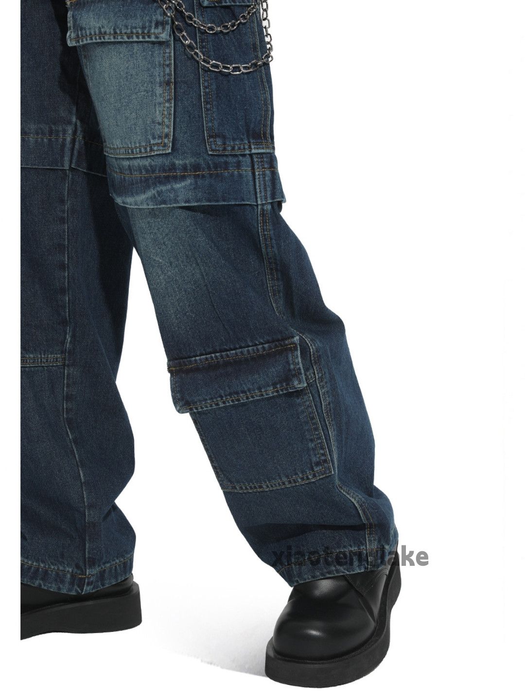 Jean Unisex washed faded loose baggy hiphop cargo jeans Size US 33 - 4 Thumbnail