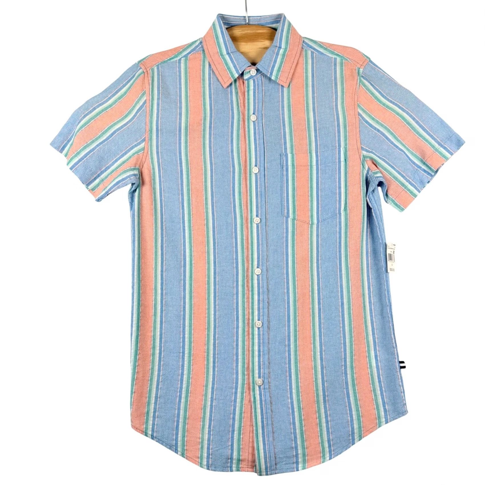 ASH Edgar Ash Mens S Short Sleeve Button Down Blue Striped Beach Shirt Size US S / EU 44-46 / 1 - 2 Thumbnail