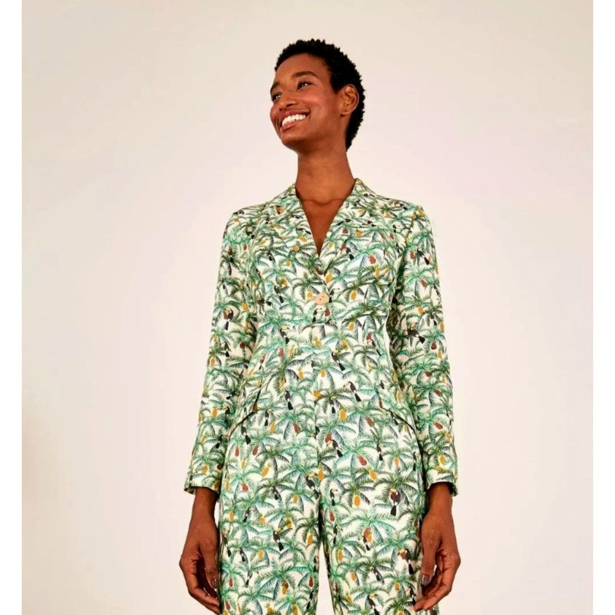 Farm Rio FARM RIO | Tropical Mini Toucan Blazer Jumpsuit | Linen |XS Size 25" / US 0 / IT 36 - 3 Thumbnail