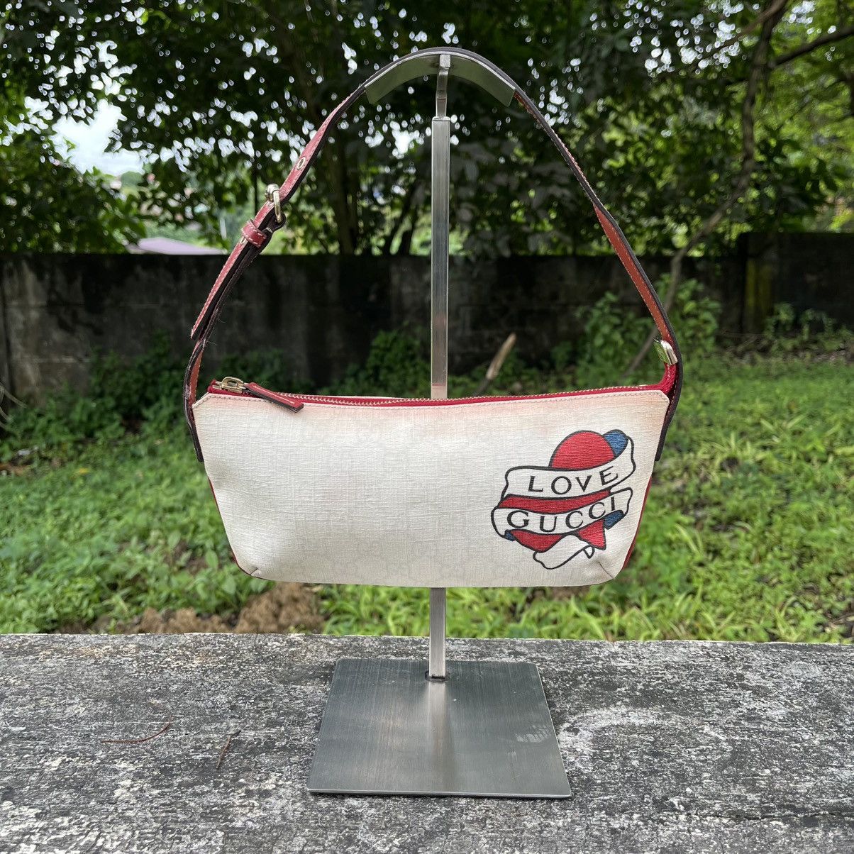 Gucci Gucci “Love Gucci” Heart Tattoo Monogram Canvas Shoulder Bag Size ONE SIZE - 1 Thumbnail