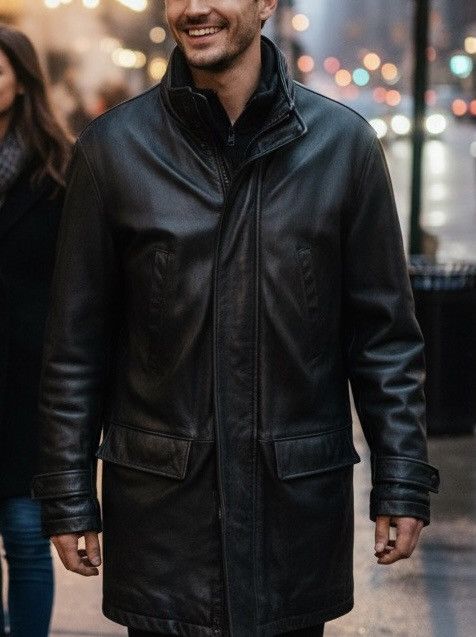 Andrew Marc Vintage 90s Andrew Marc Black Cowhide Leather Trench Coat Size US L / EU 52-54 / 3 - 1 Thumbnail