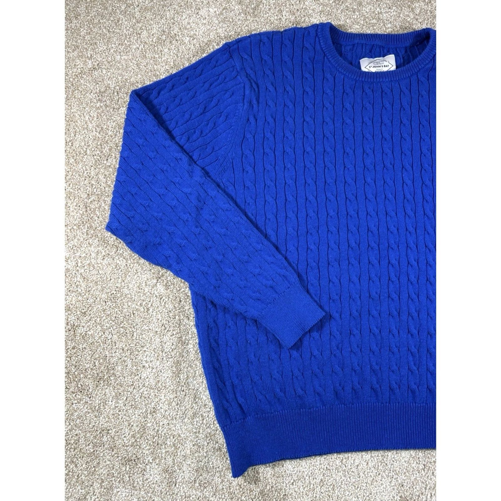 Vintage St. John's Bay Sweater Mens XL Blue Cable Knit Crewneck Pullover Size US XL / EU 56 / 4 - 2 Thumbnail