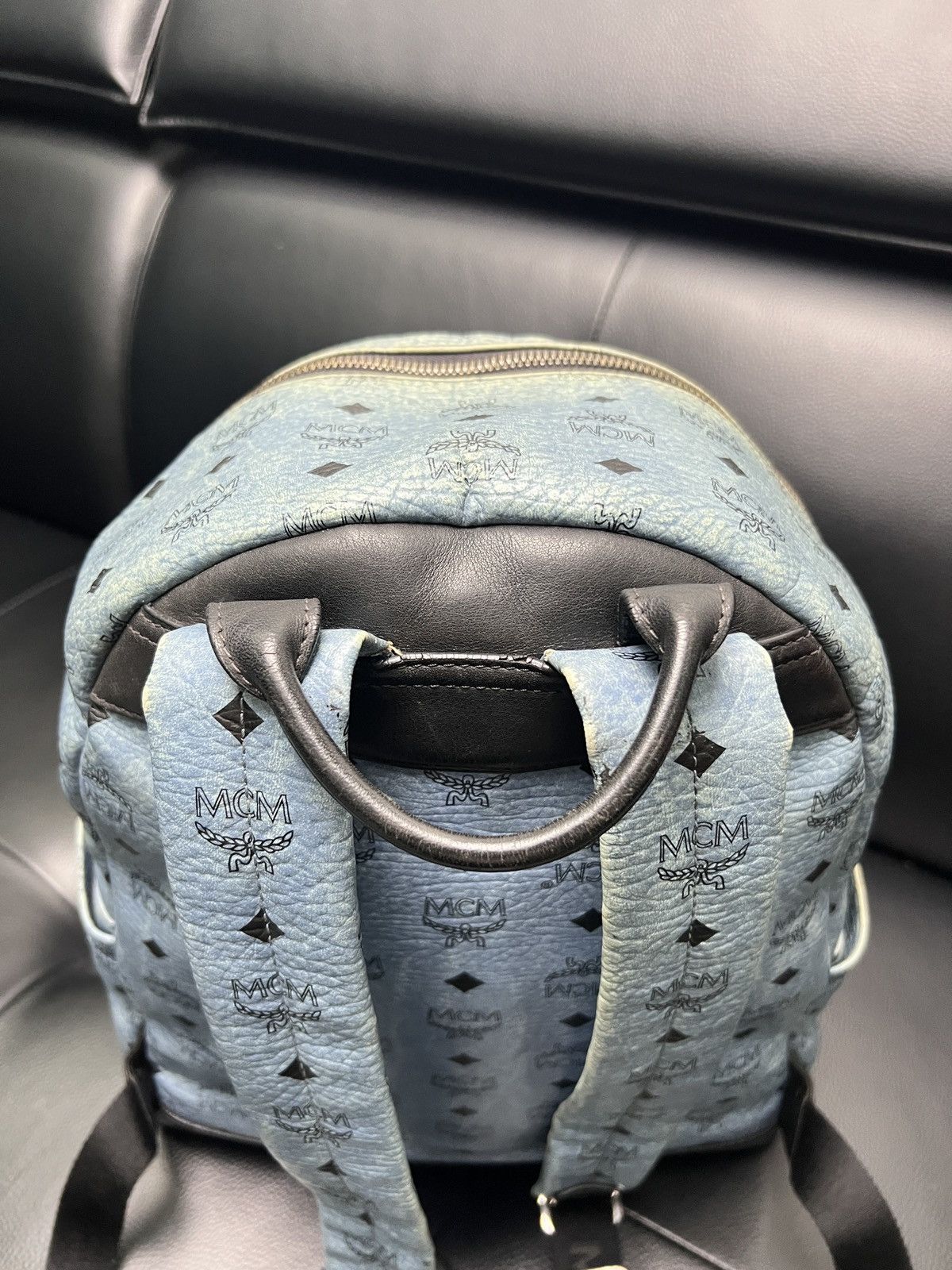 MCM MCM Dusty Blue Monogram Studded Backpack Size ONE SIZE - 14 Thumbnail