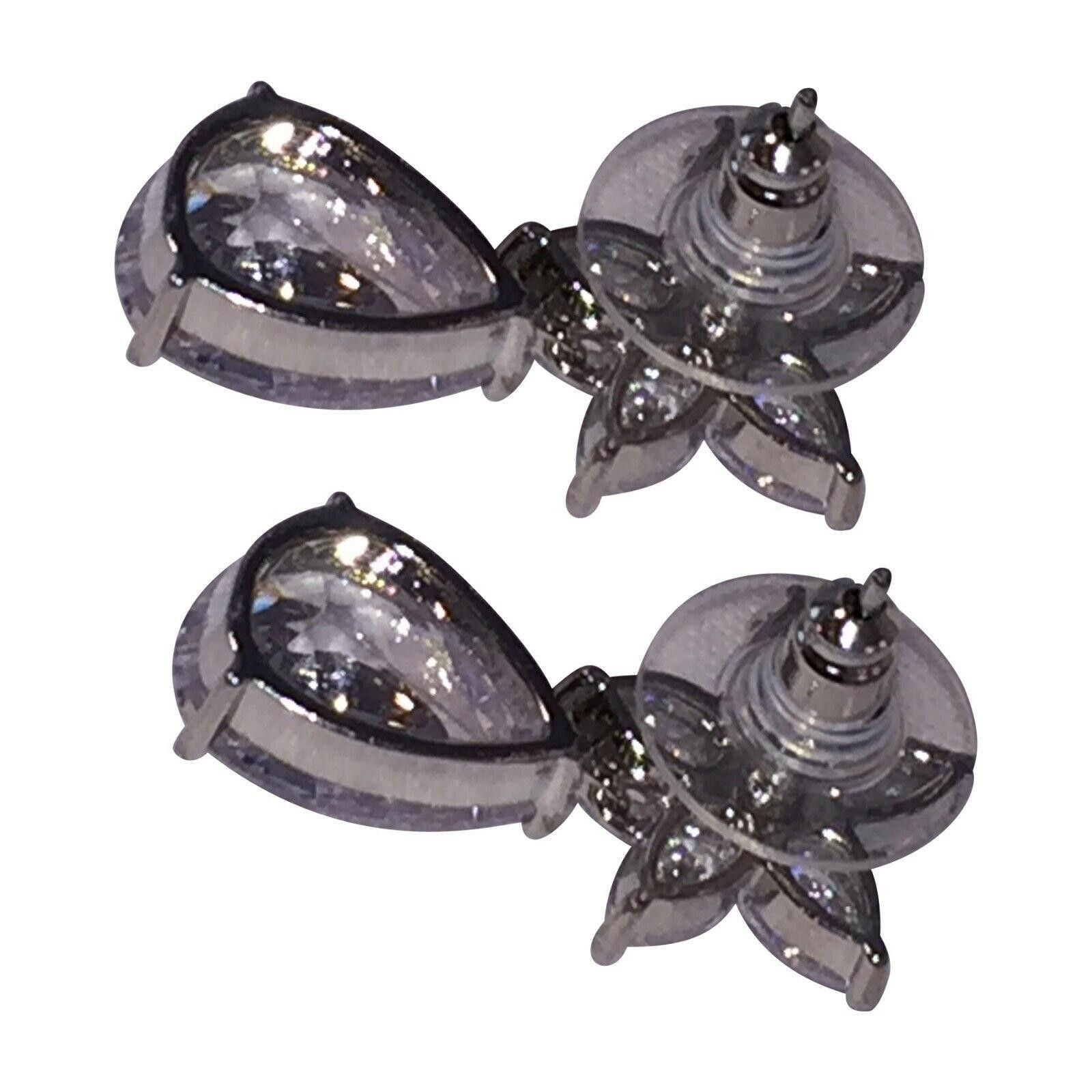 Designer Clear Faceted Crystal Earrings with White Chrome Plating Size ONE SIZE - 3 Thumbnail