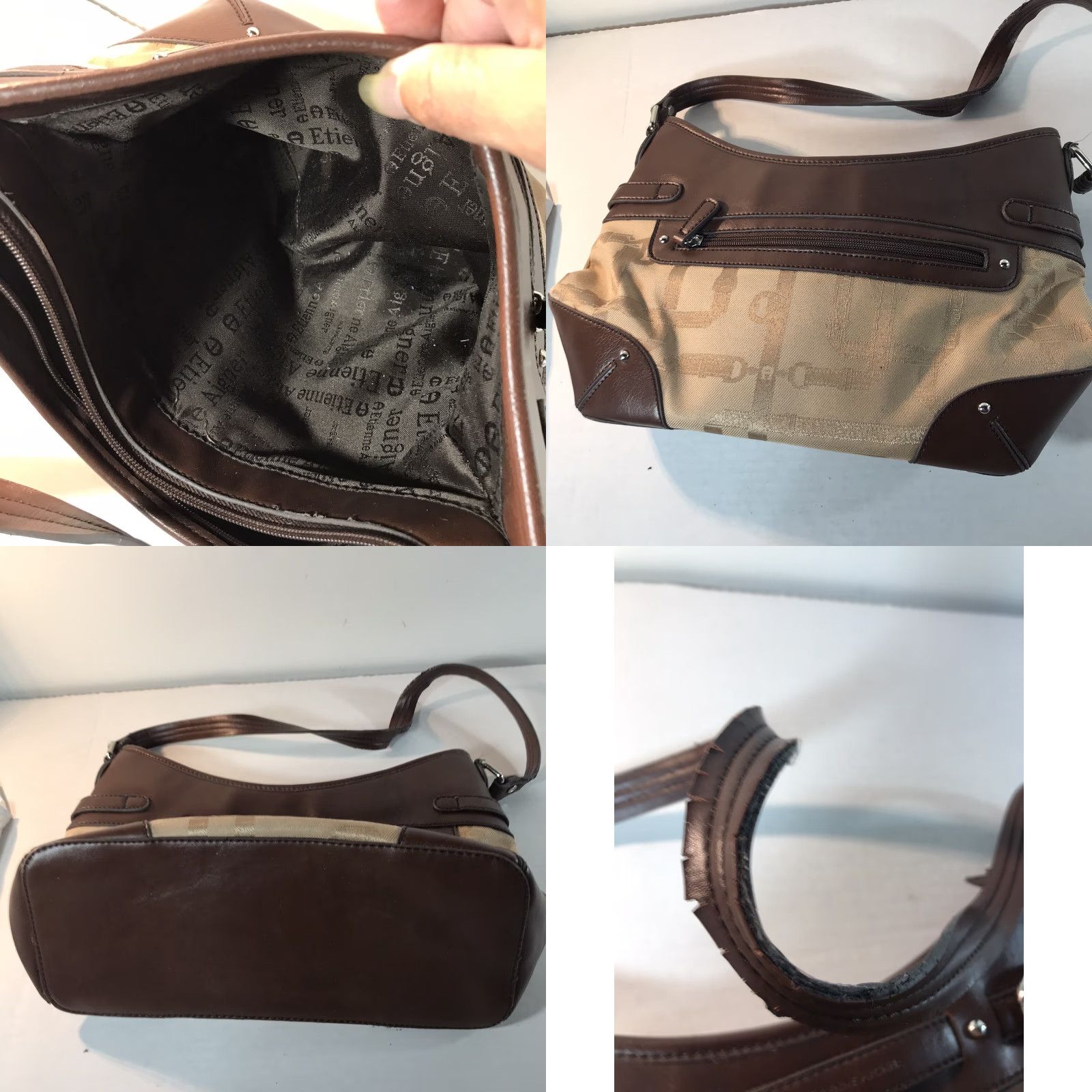 Etienne Aigner VINTAGE Etienne Aigner Womens Shoulder Bag Leather Gold Fabric Multi Pockets Casual Travel Medium Brown Size ONE SIZE - 8 Thumbnail