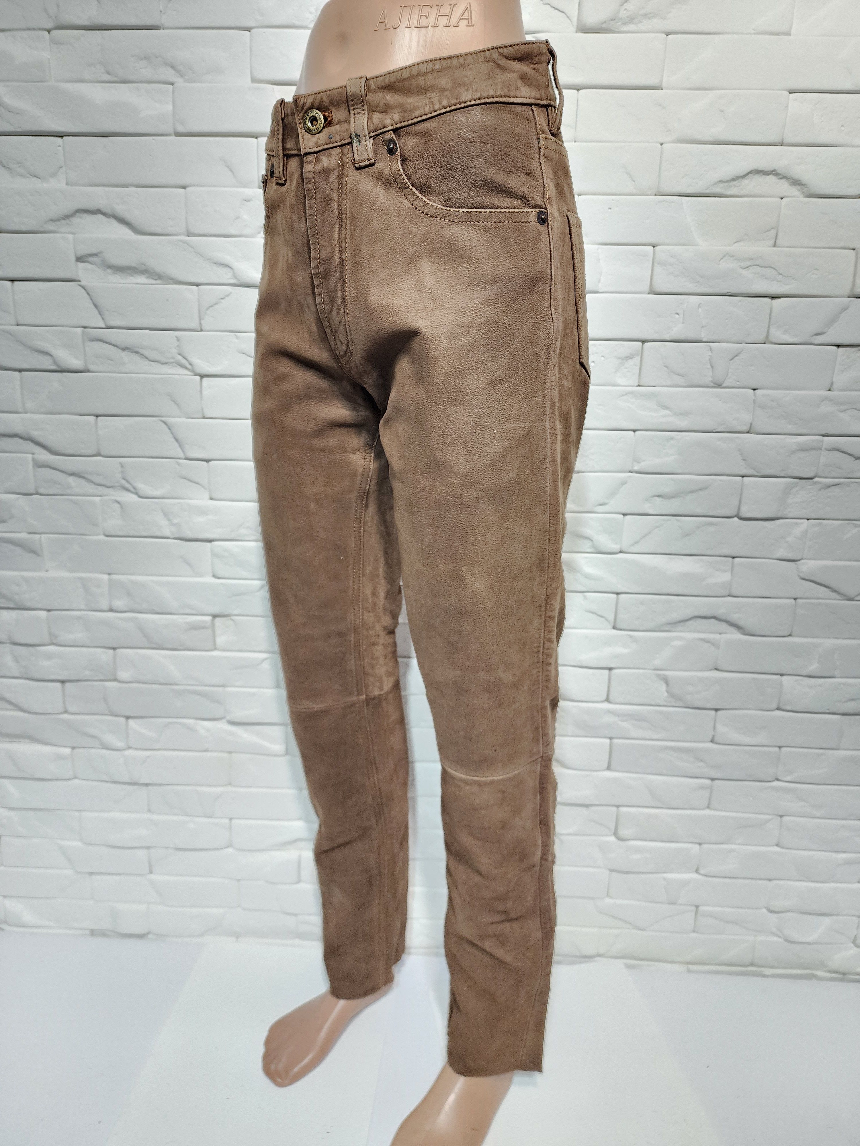 Genuine Leather Brown Nubuck Leather Pants - Denim Cut Size US 31 - 2 Thumbnail