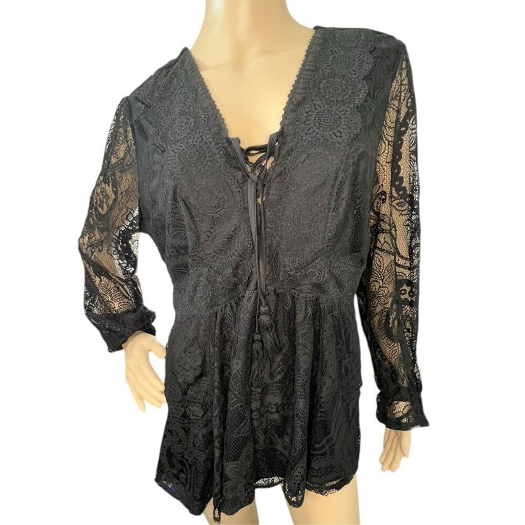 Torrid Torrid Long Sleeve Lace Babydoll Blouse With Floral Design Size L / US 10 / IT 46 - 1 Thumbnail