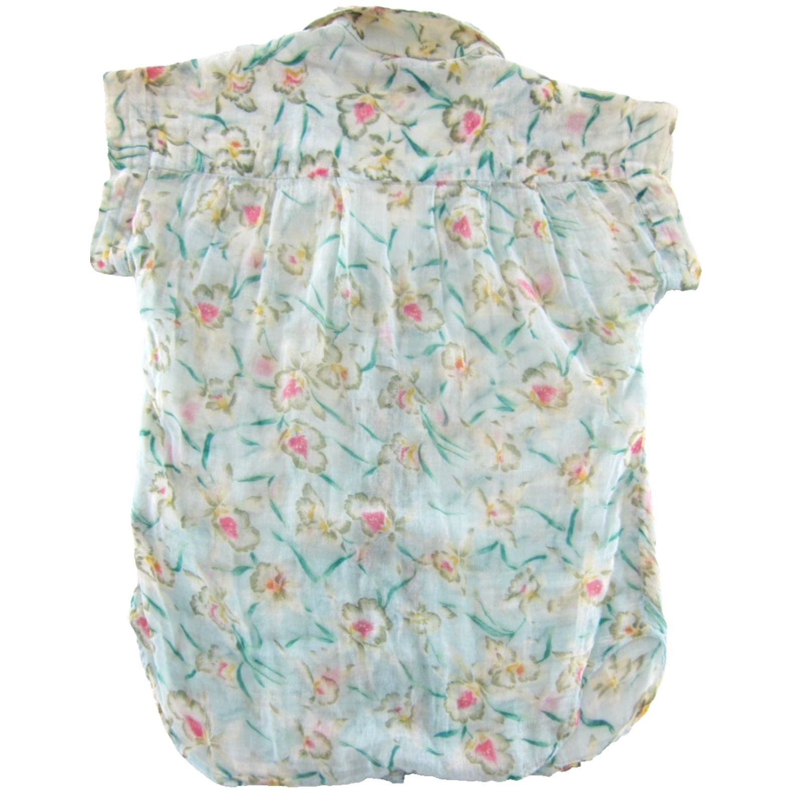 Pinko VINTAGE Santa Cruz Imports Blouse Shirt Womens S Green Floral Short Sleeve Button Collared 100% Cotton Gauze Hippie Spring Summer 90s Size S / US 4 / IT 40 - 2 Thumbnail
