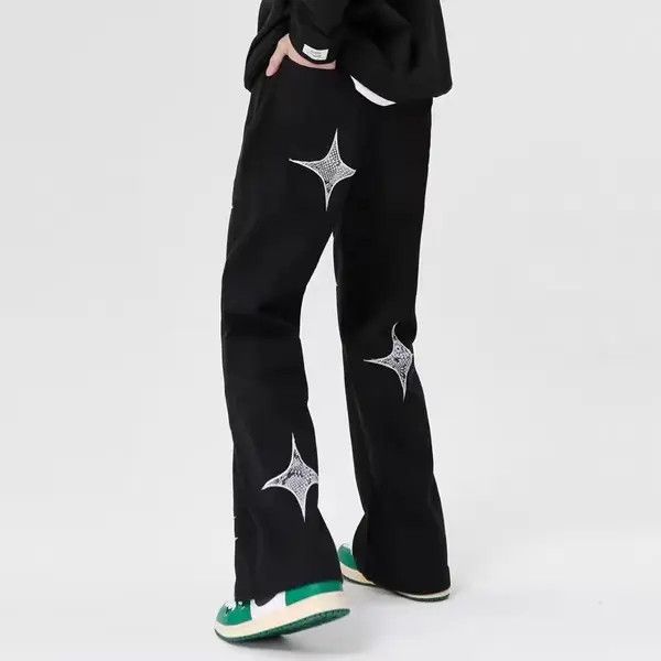 Japanese Brand Black high street ins embroidered versatile wide leg jeans Size US 32 / EU 48 - 7 Thumbnail