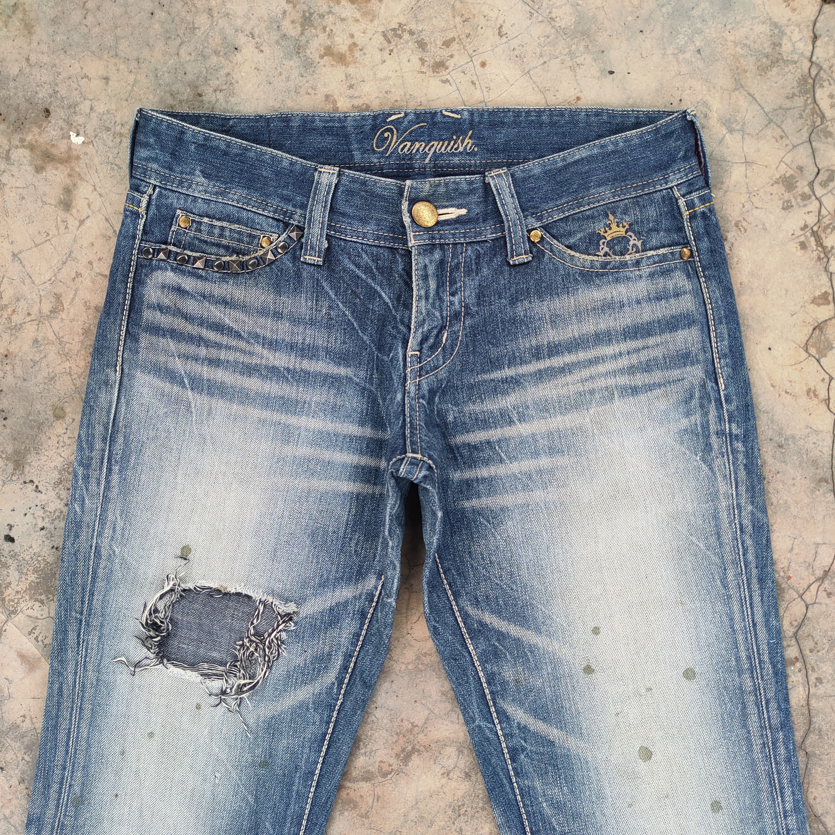 Vanquish VINTAGE VANQUISH FLARE STORM FADED RIPPED DENIM JEANS PANTS Size US 32 / EU 48 - 3 Thumbnail