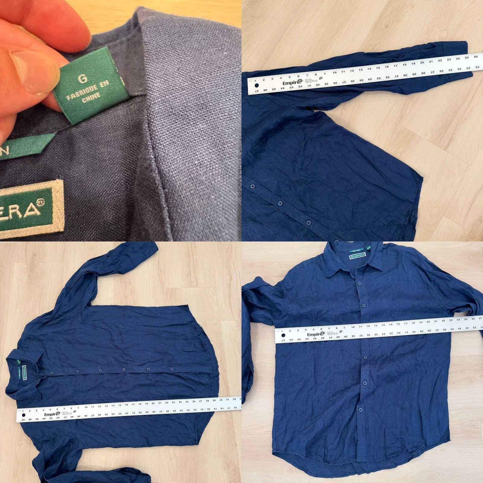 Cubavera Cubavera Linen Shirt Long Sleeve Button-Down Relaxed Fit Blue Mens L Size 42R - 8 Thumbnail