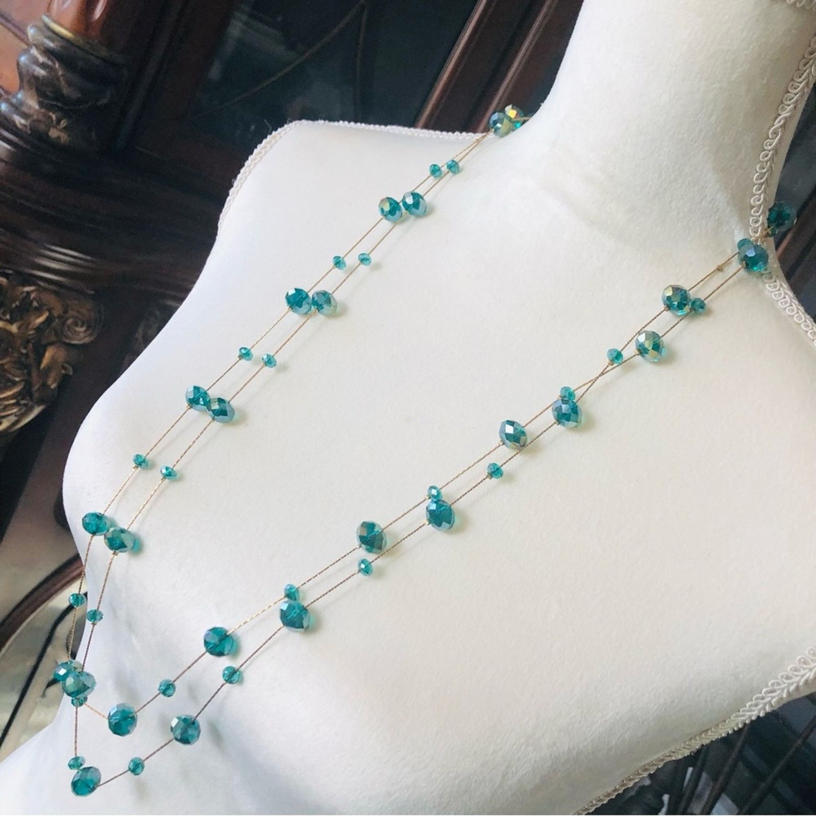 Vintage Vintage 90s peacock blue faceted glass crystal necklace Size ONE SIZE - 3 Thumbnail