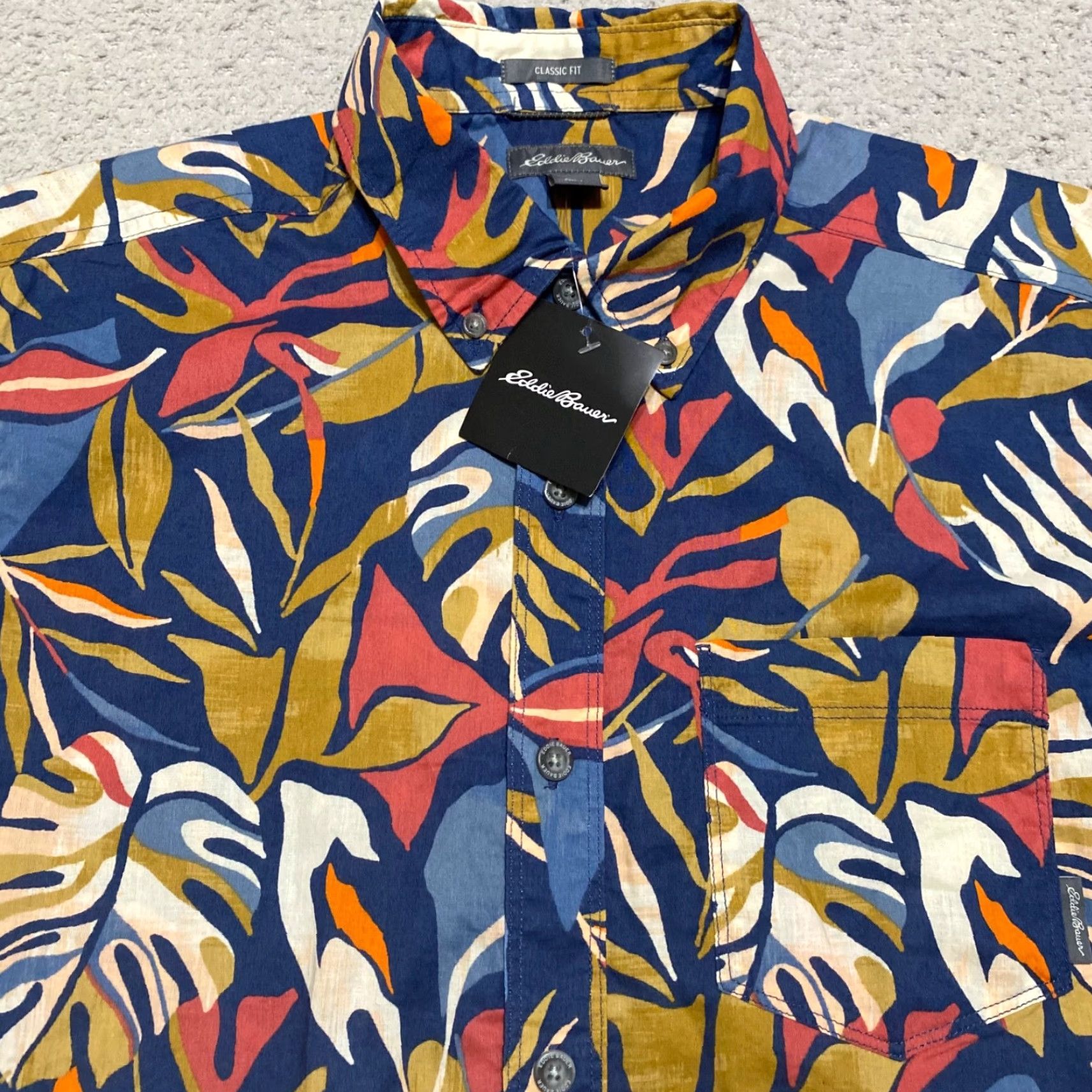 Eddie Bauer NWT Eddie Bauer Shirt Multicolor Floral Button Down S/S Eddie Bauer Button-Up Baja 3XLT Big & Tall Men Mens Floral Shirt Baja Shirt Navy? Size US XXL / EU 58 / 5 - 6 Thumbnail