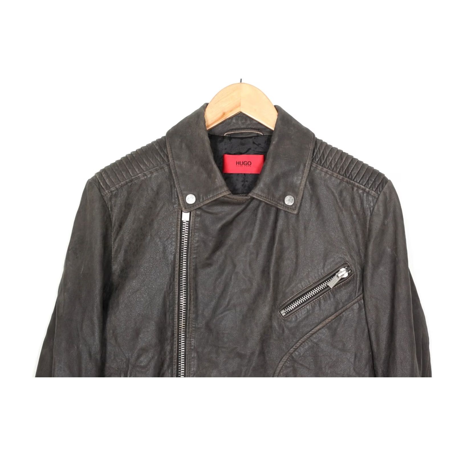 Hugo Boss HUGO BOSS Lonec Leather Jacket Men Size S Biker Grey MJ5422 Size US S / EU 44-46 / 1 - 5 Thumbnail