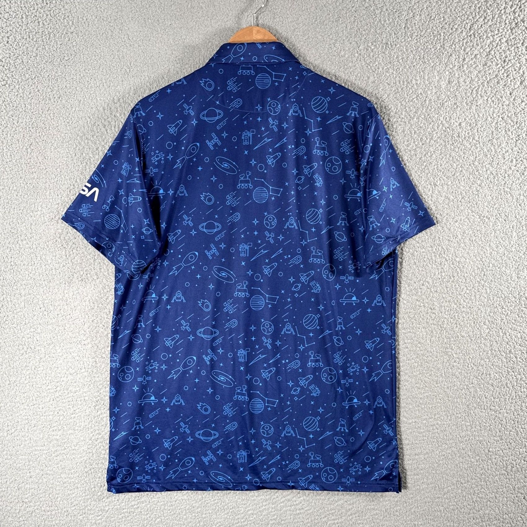 Vintage Pins & Aces NASA Polo Shirt Mens L Blue Space Print Golf Performance Size US L / EU 52-54 / 3 - 4 Thumbnail