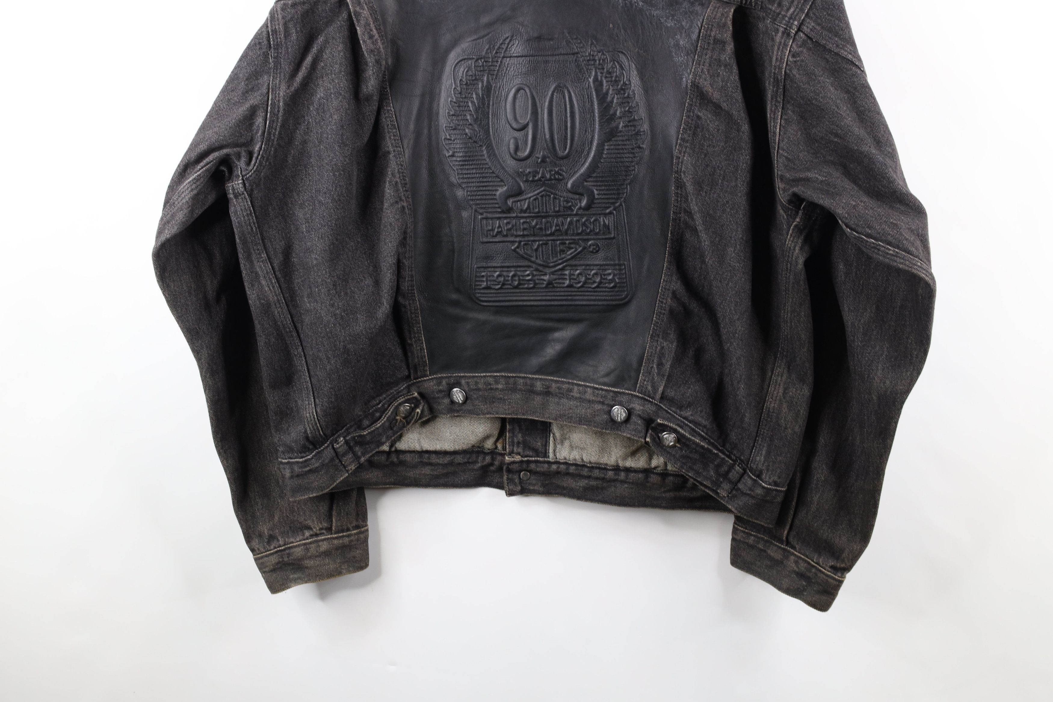 Harley Davidson × Vintage Vintage 90s Harley Davidson Leather Denim Trucker Jacket Size US XL / EU 56 / 4 - 11 Thumbnail