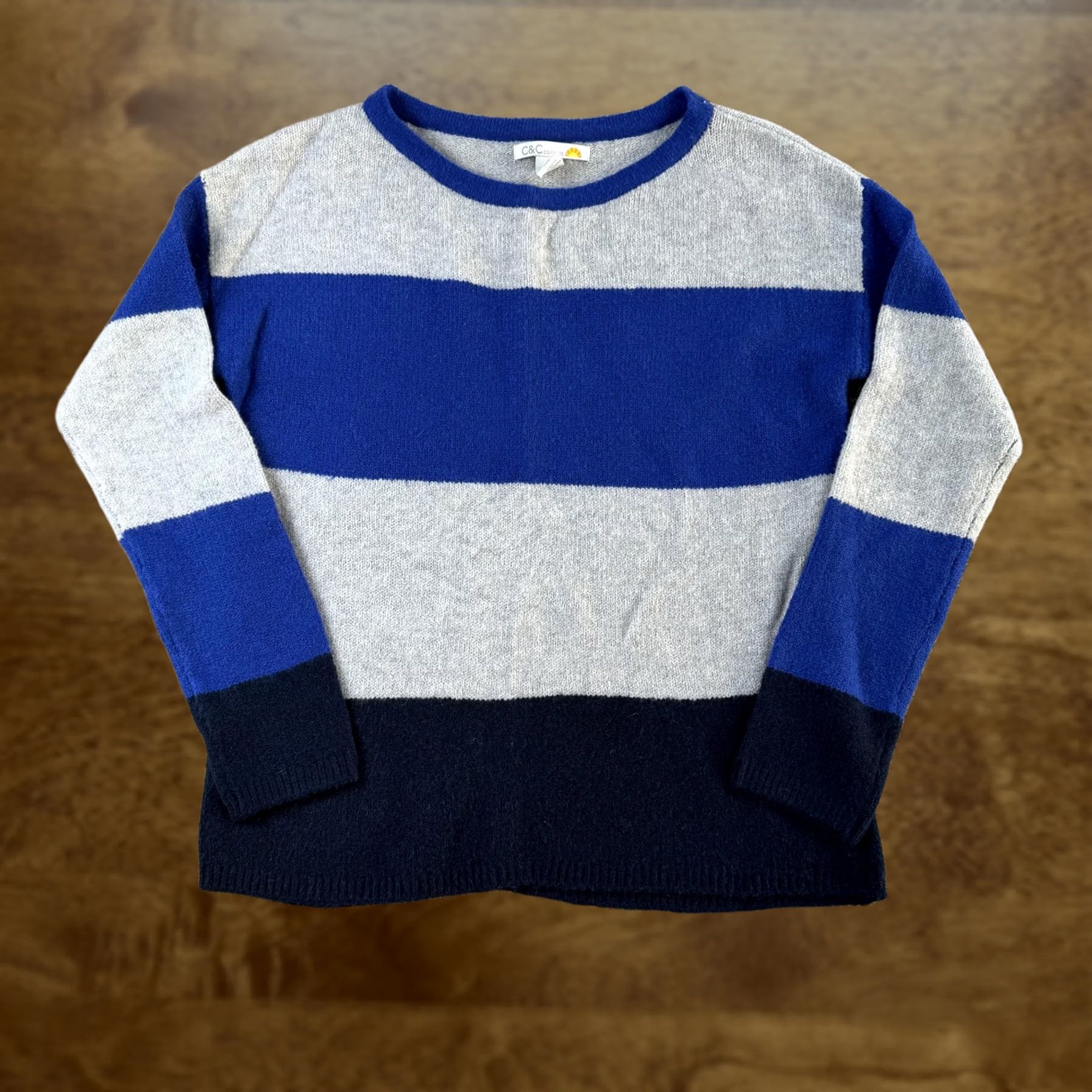 Vintage C&C California Sweater Womens Medium Blue Stripe Crew Neck Tight Knit Pullover Size M / US 6-8 / IT 42-44 - 1 Thumbnail