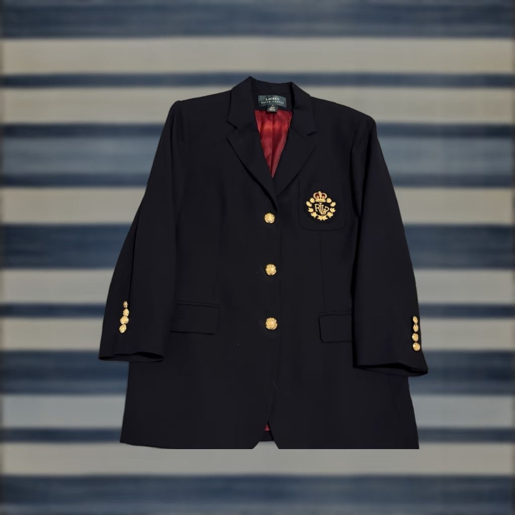 Ralph Lauren VINTAGE Lauren Ralph Lauren Womens Blazer Navy Wool Size 12 Big Crest Logo Gold Buttons "Ralph Lauren" Blazer Jacket Mens Womens Girls Size XL / US 12-14 / IT 48-50 - 1 Thumbnail