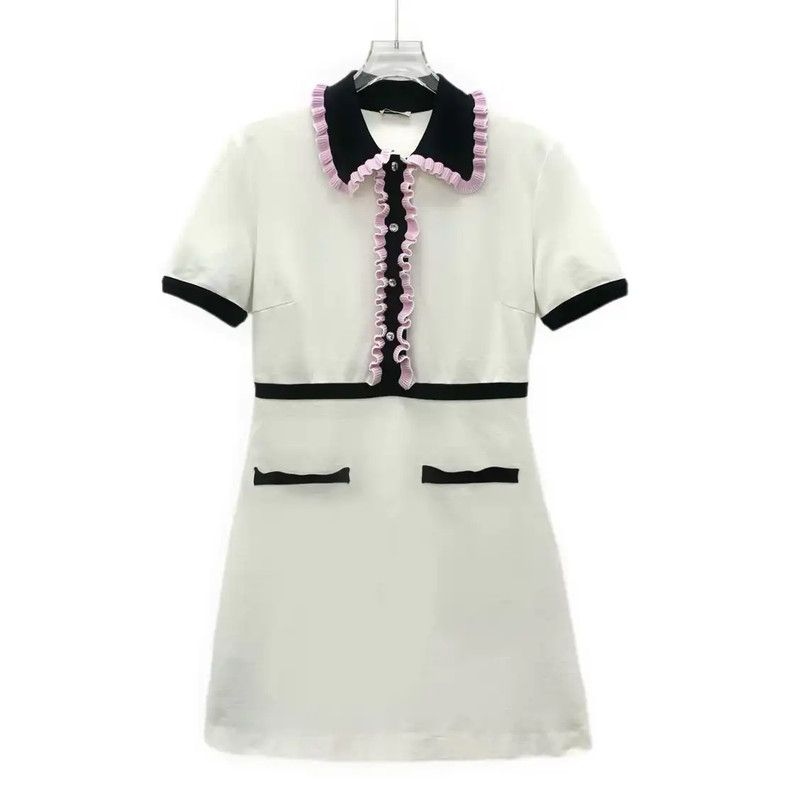 Miu Miu Miu Miu White Cotton Dress with Ruffle Detail 0089 Size S / US 4 / IT 40 - 1 Thumbnail