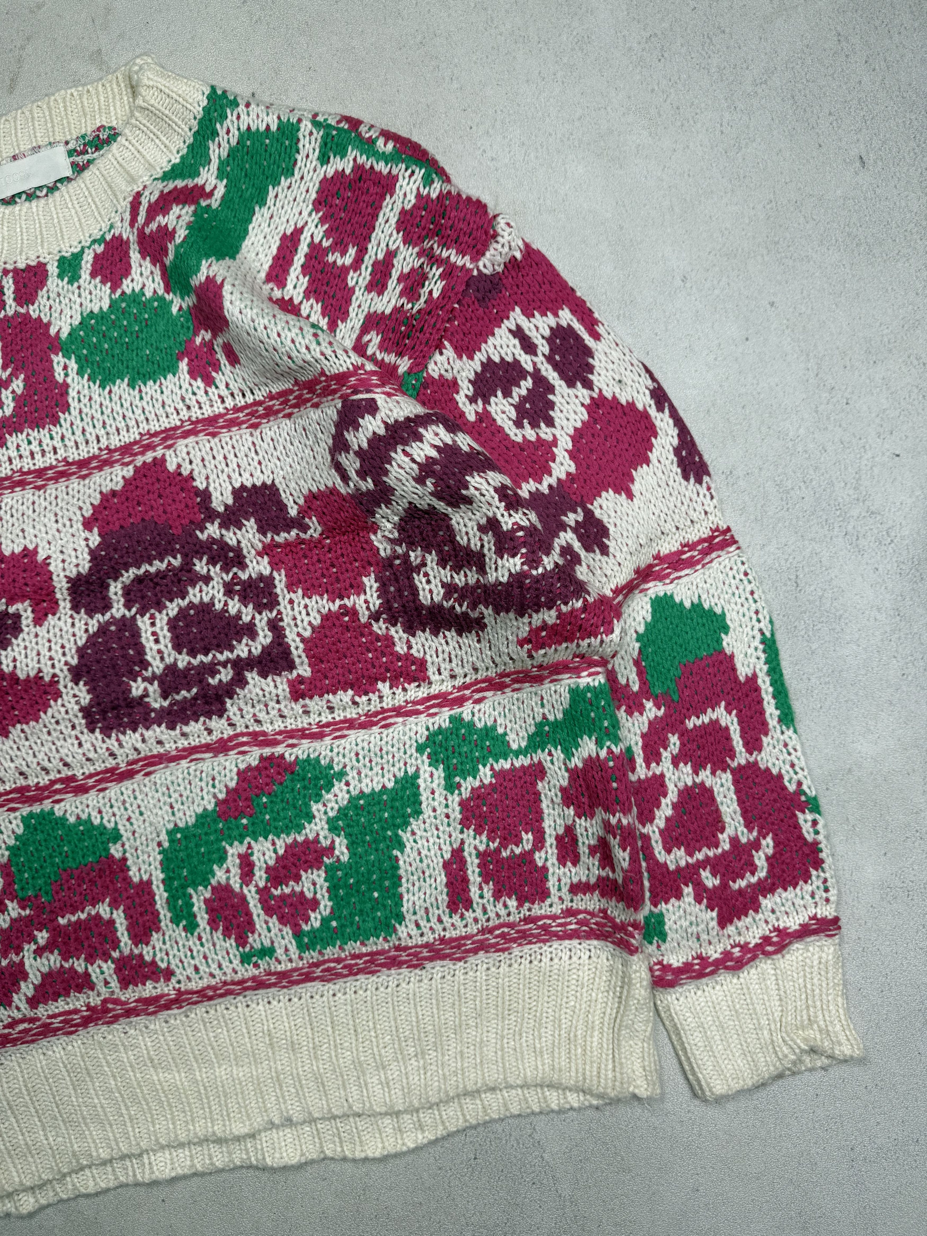 Japanese Brand Chunky Rose Knit Sweater / 90s Style Oversized Fit Size US L / EU 52-54 / 3 - 3 Thumbnail