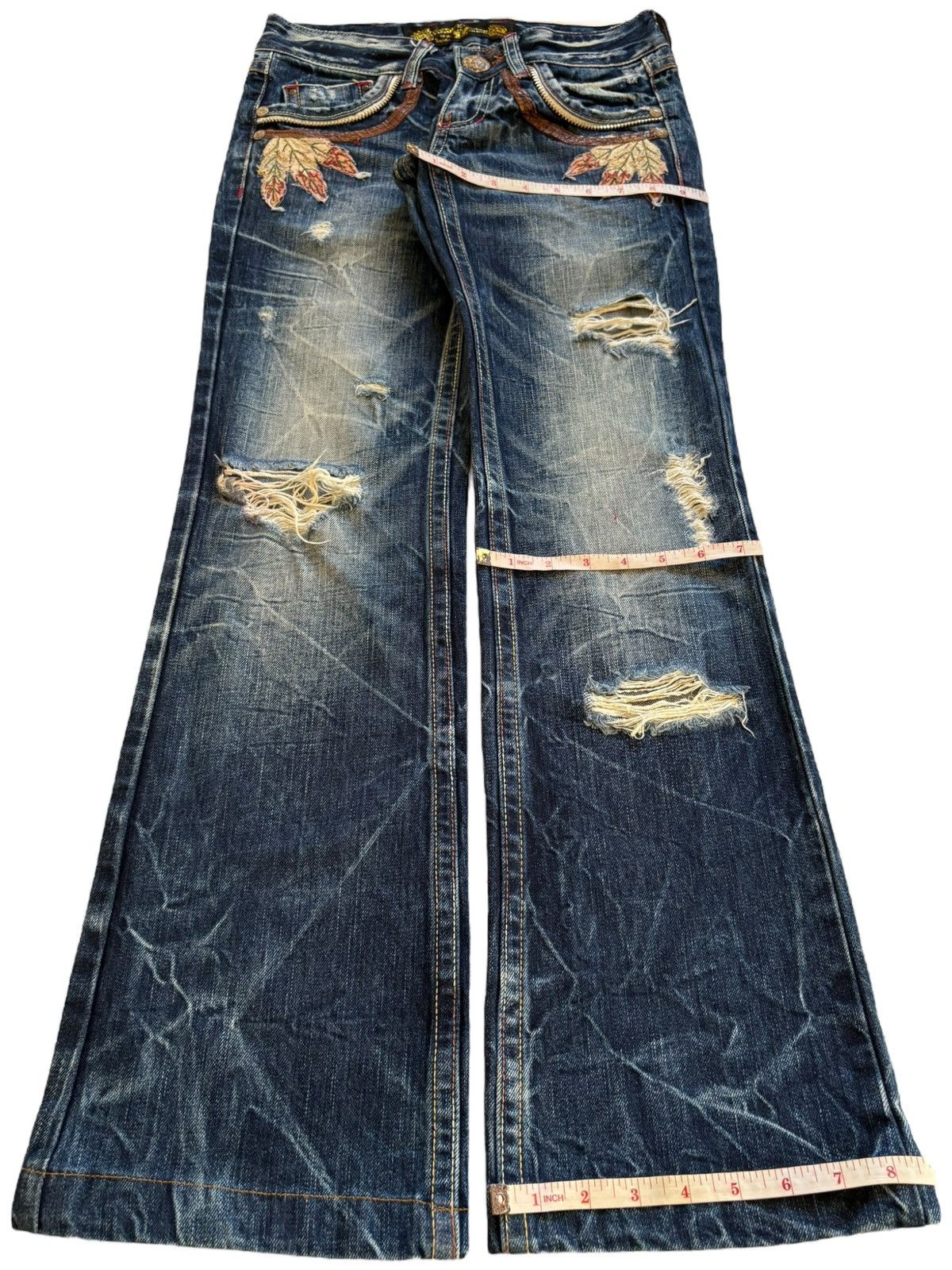 Japanese Brand Vintage Red Pepper Double Wings Embellished Flare Jeans Size US 28 / EU 44 - 19 Thumbnail