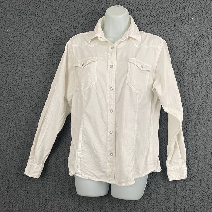 Wrangler VTG Wrangler Western Wear White Corduroy Shirt Pearl Snap ...