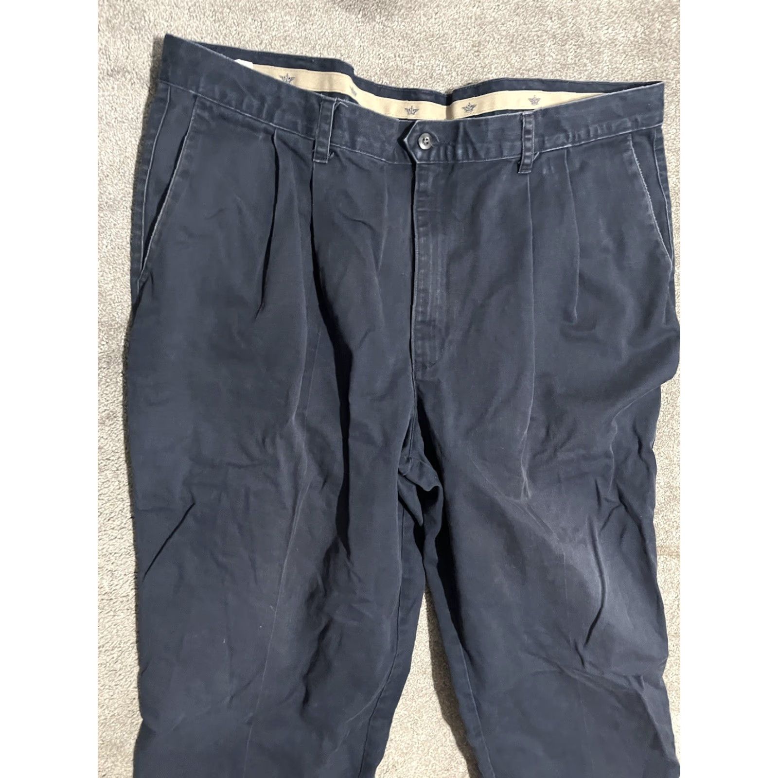 Dockers DOCKERS Dress Pants - Classic Fit Pleated Chinos 42x30 Men's Blue 100% Cotton Regular Inseam 30" Vintage? No but Distressed look? (Clarify) Size US 42 / EU 58 - 2 Thumbnail