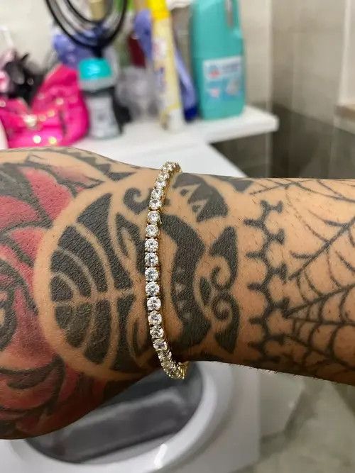 Jewelry Gold Color Zirconia Tennis Chain Bracelet Size ONE SIZE - 1 Thumbnail
