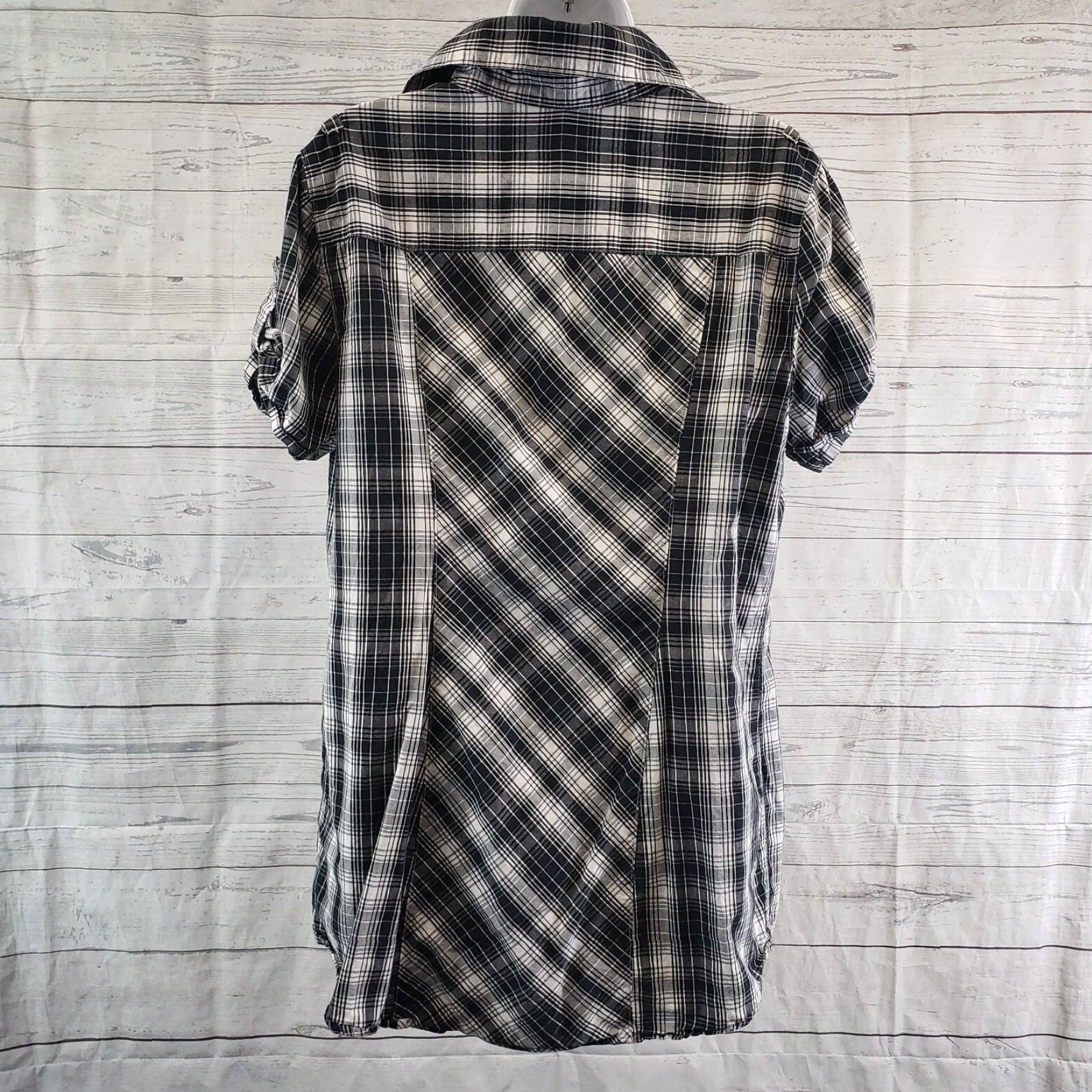 Norma Kamali VINTAGE Norma Kamali Womens Button Front Shirt Sz 2XL Black White Plaid Short Sleeve Mens Size XXL / US 16-18 / IT 52-54 - 4 Thumbnail