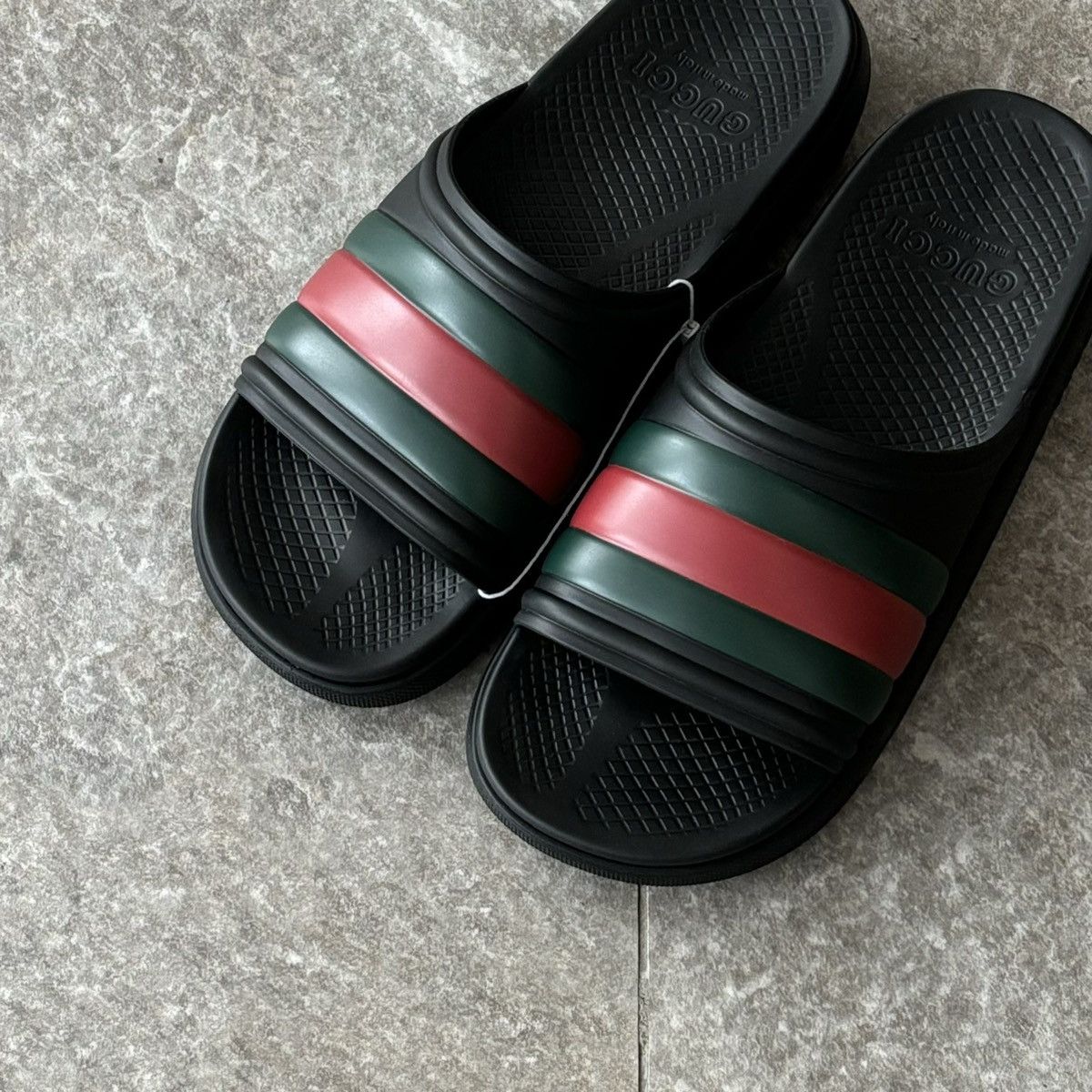 Gucci GUCCI WEB STRIPE LOGO BLACK SLIDE SANDAL Size US 10 / EU 43 - 3 Thumbnail