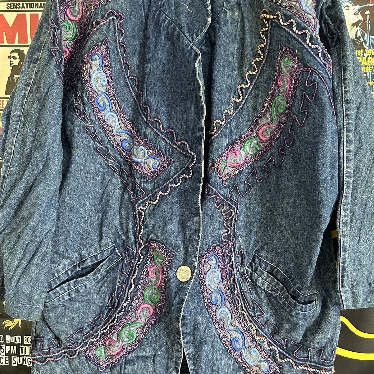 Vintage Vintage Cherry Seven 80s Oversize Embroidery Denim Jacket Size XL / US 12-14 / IT 48-50 - 3 Thumbnail