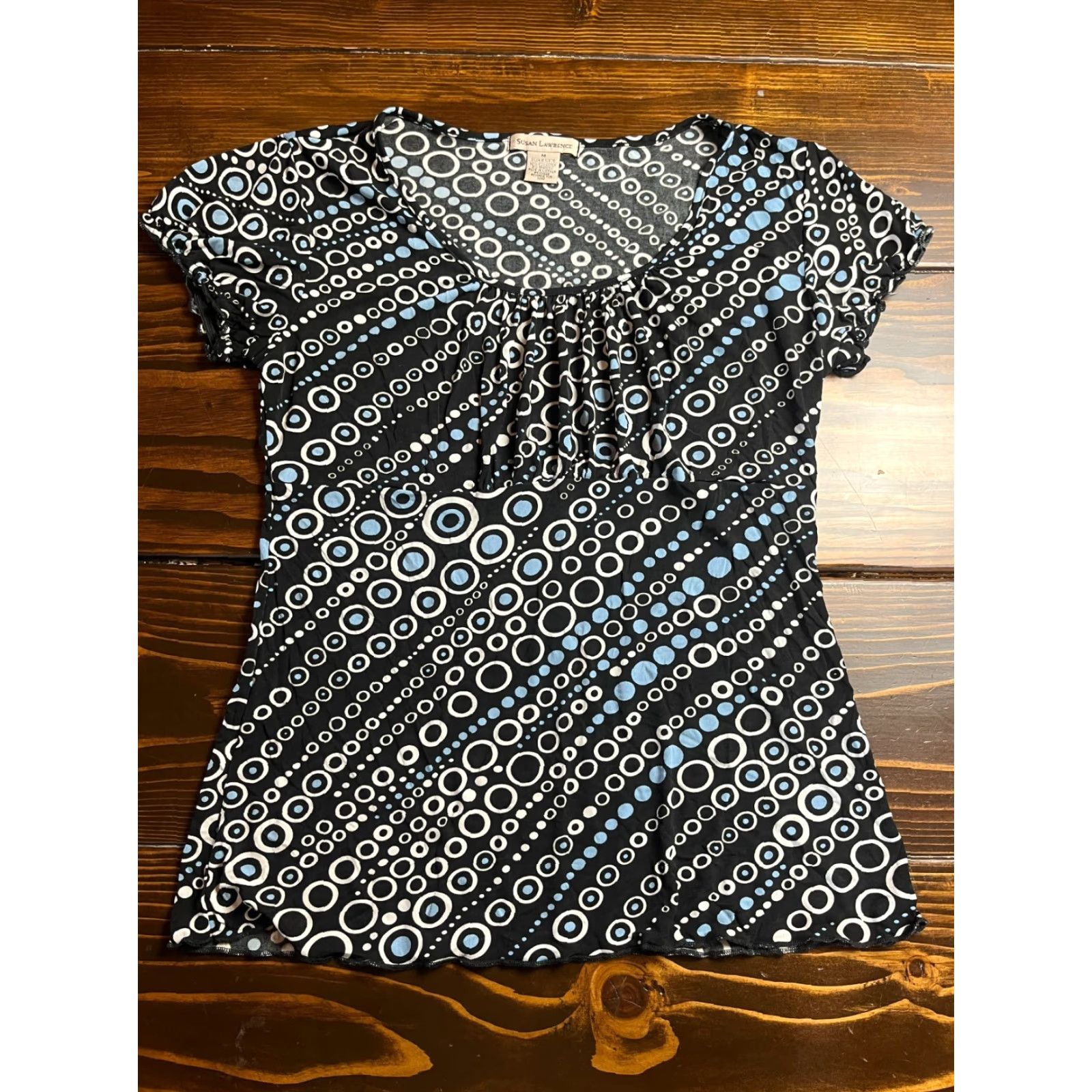 Vintage Susan Lawrence Shirt Women’s Medium Black White Blue Circles T-Shirt Casual Modern Basic Short Sleeve Round Neck Size M / US 6-8 / IT 42-44 - 2 Thumbnail