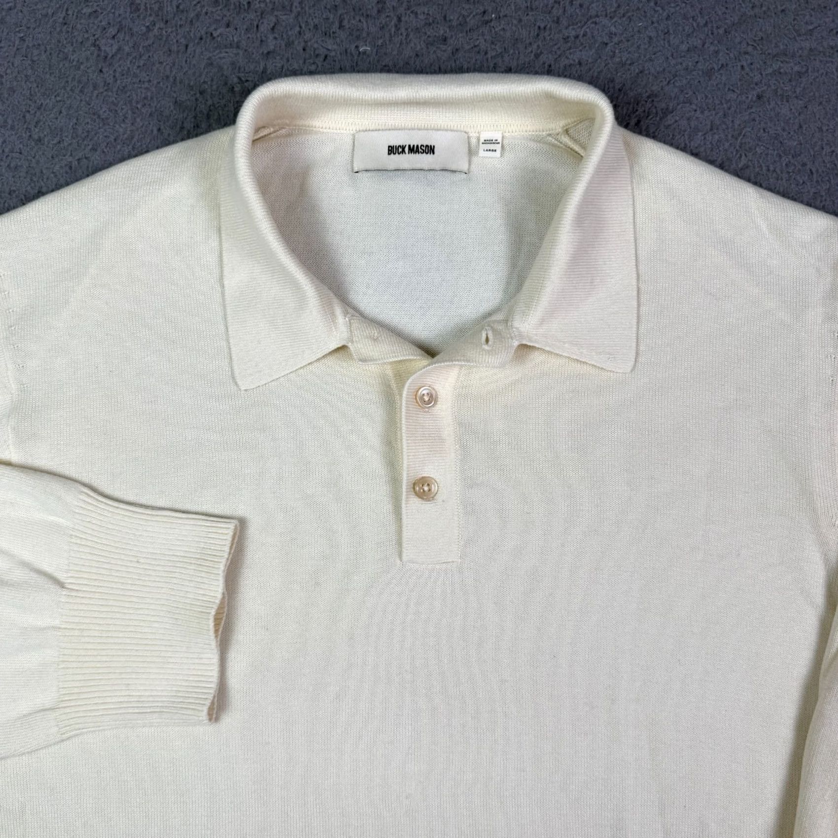 Mason's VINTAGE Buck Mason Cashmere Sweater Polo Shirt Mens L Sand Cream Long Sleeve Lightweight Size US L / EU 52-54 / 3 - 2 Thumbnail