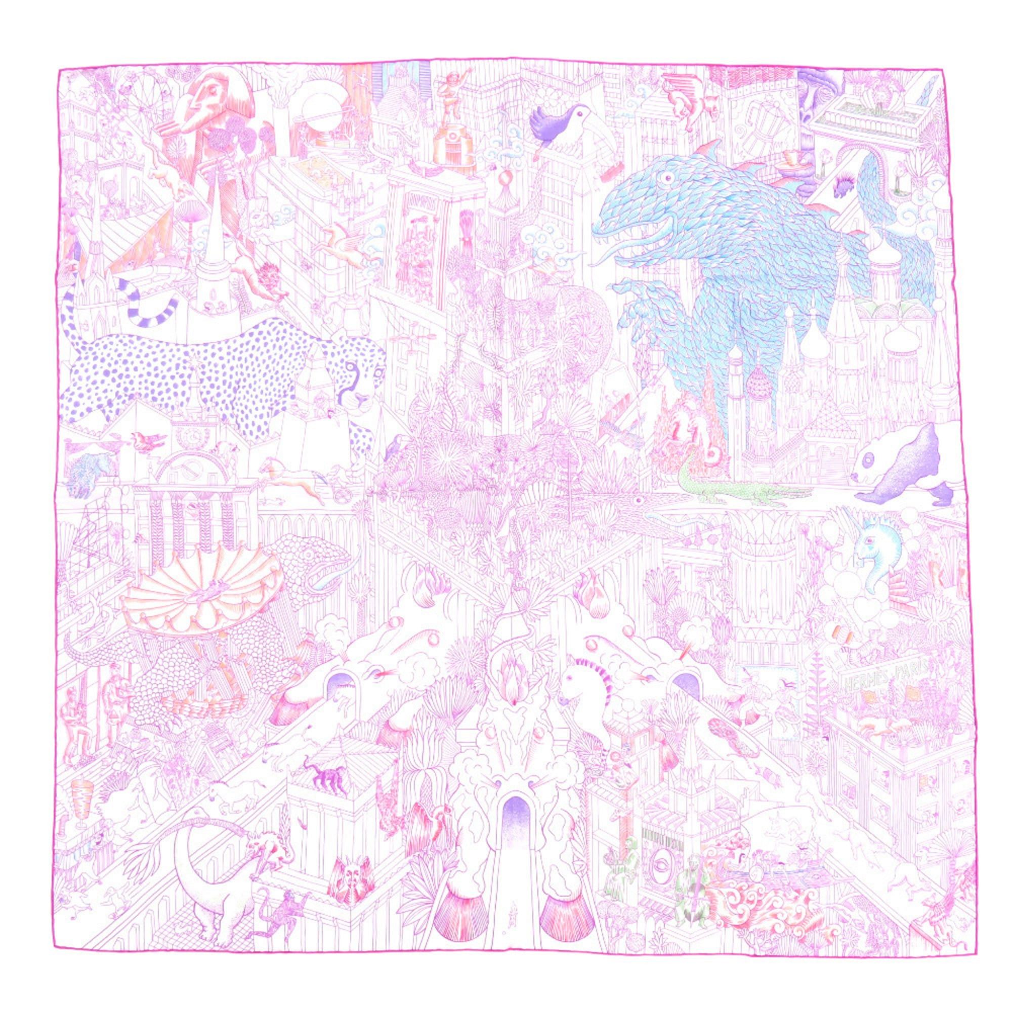 Hermes Excellent condition Hermes Carre 90 Animapolis silk purple scarf/muffler 0318HERMES Size ONE SIZE - 1 Thumbnail