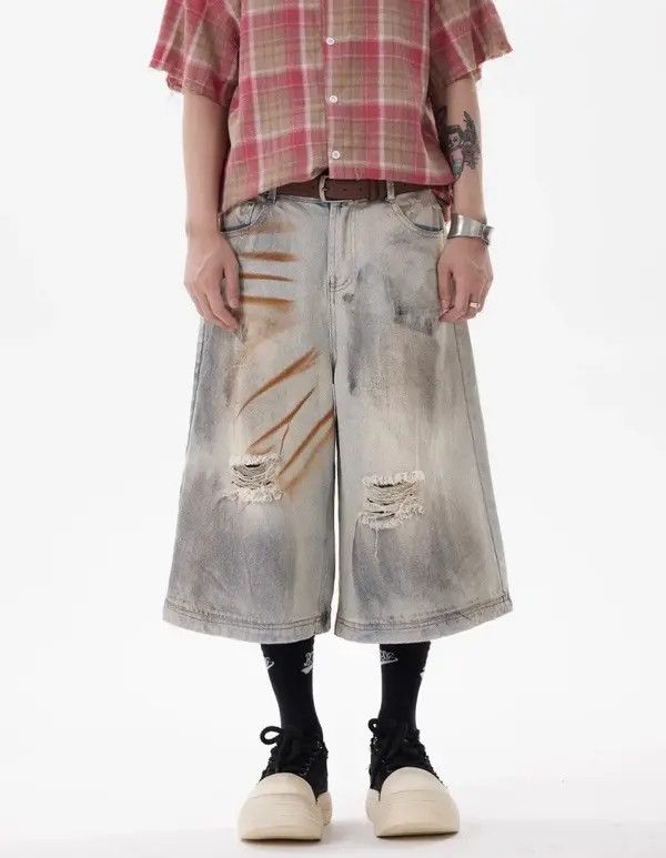 VIBE Dirty Mud Ripped Jorts Y2K Short Denim Size US 30 / EU 46 - 1 Thumbnail