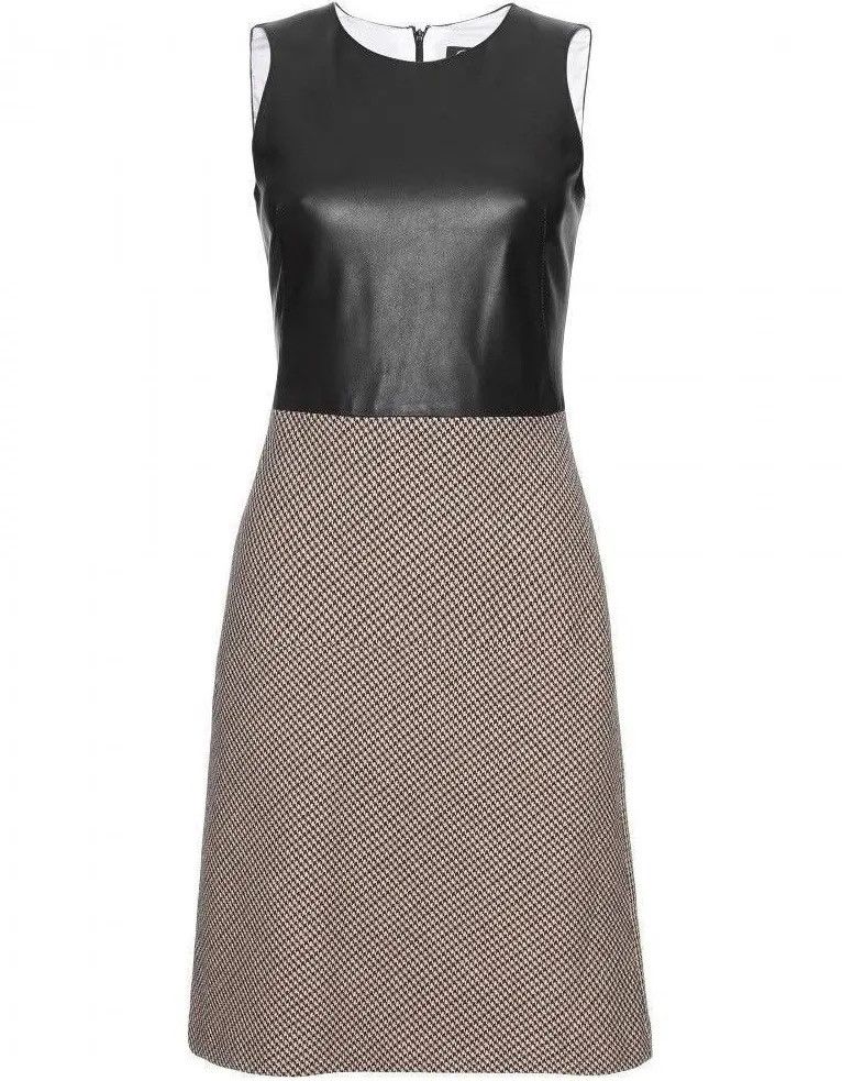 Alexander McQueen Sleeveless Lamb Leather & Houndstooth Check Combo Dress Size XL / US 12-14 / IT 48-50 - 1 Thumbnail
