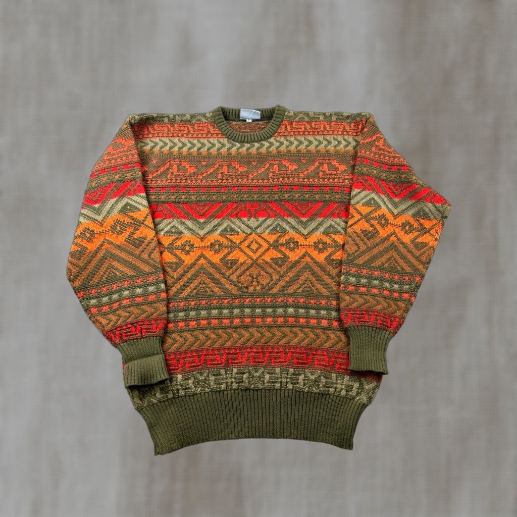 Vintage VINTAGE MEISTER Sweater Mens XL Green Orange Geometric Aztec Knit Pullover Size US XL / EU 56 / 4 - 1 Thumbnail