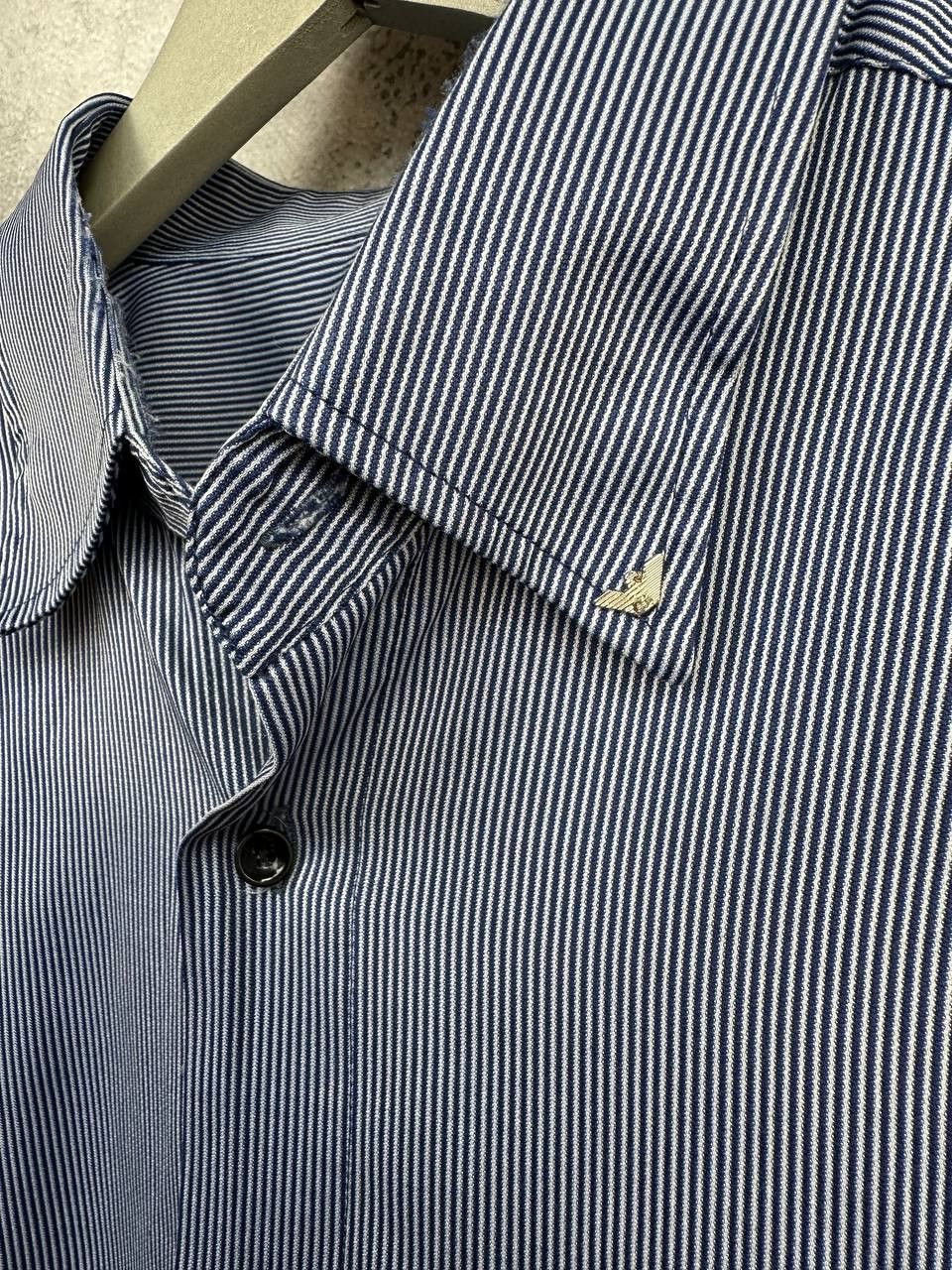 Armani Collezioni Armani Collezioni Striped Button-Up Shirt Short Sleeve Blue Size US L / EU 52-54 / 3 - 8 Thumbnail