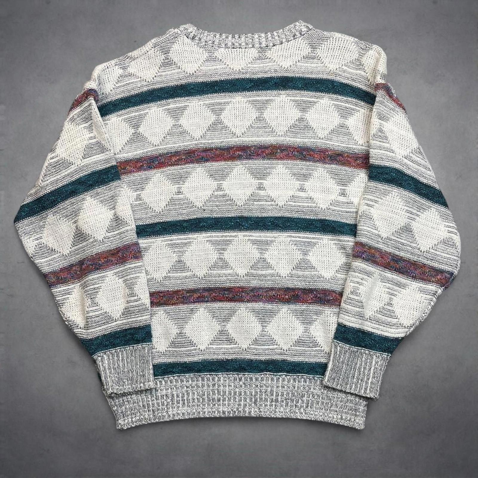 Vintage Vintage Knit Sweater XL Cream Green Patterned Crewneck 80s Size US XL / EU 56 / 4 - 5 Thumbnail