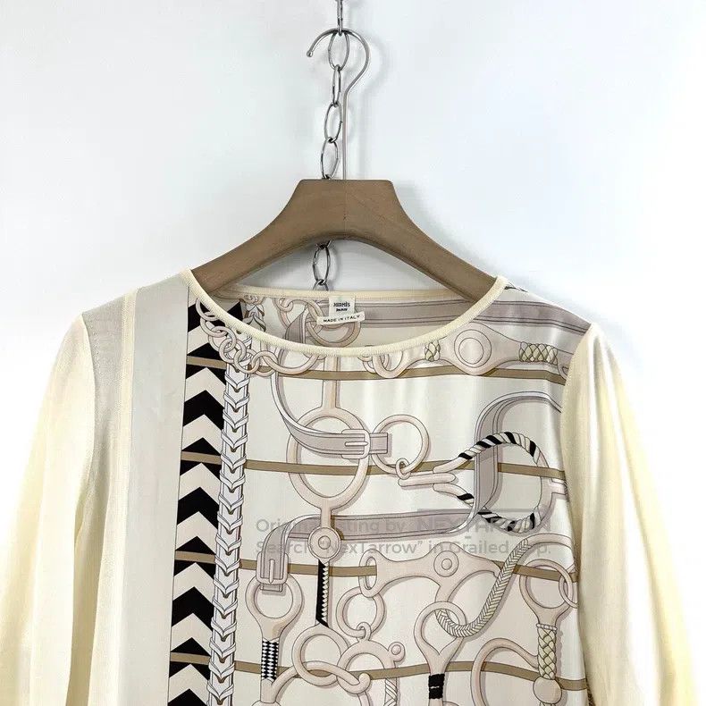 Hermes Hermes White and beige patchwork mid-sleeve for ladies Size XS / US 0-2 / IT 36-38 - 3 Thumbnail
