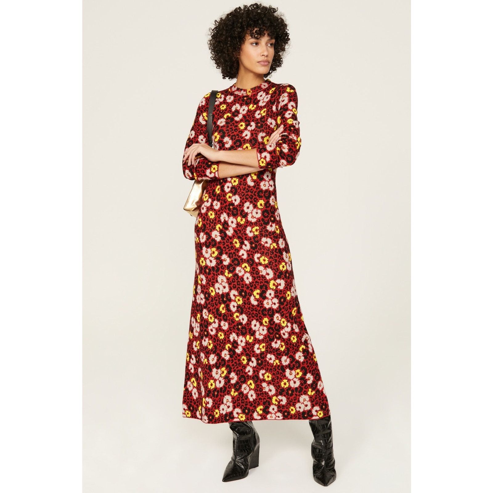 The Kooples RTR The Kooples XL Red Black Floral Sweater Mock Maxi Dress Size XL / US 12-14 / IT 48-50 - 1 Thumbnail