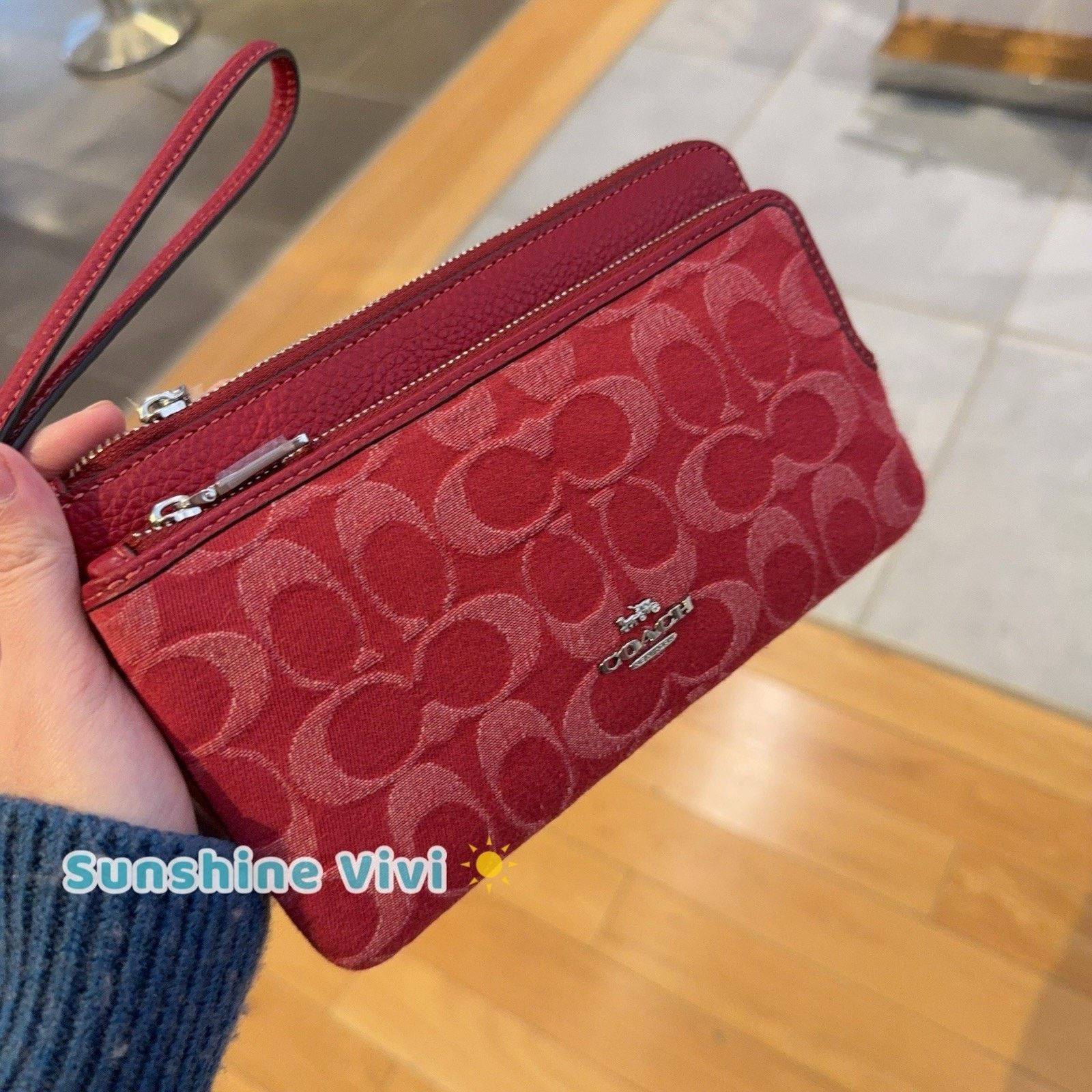 Coach NWT Coach CDN22 Double Zip Wallet Signature Denim True Red Size ONE SIZE - 2 Thumbnail
