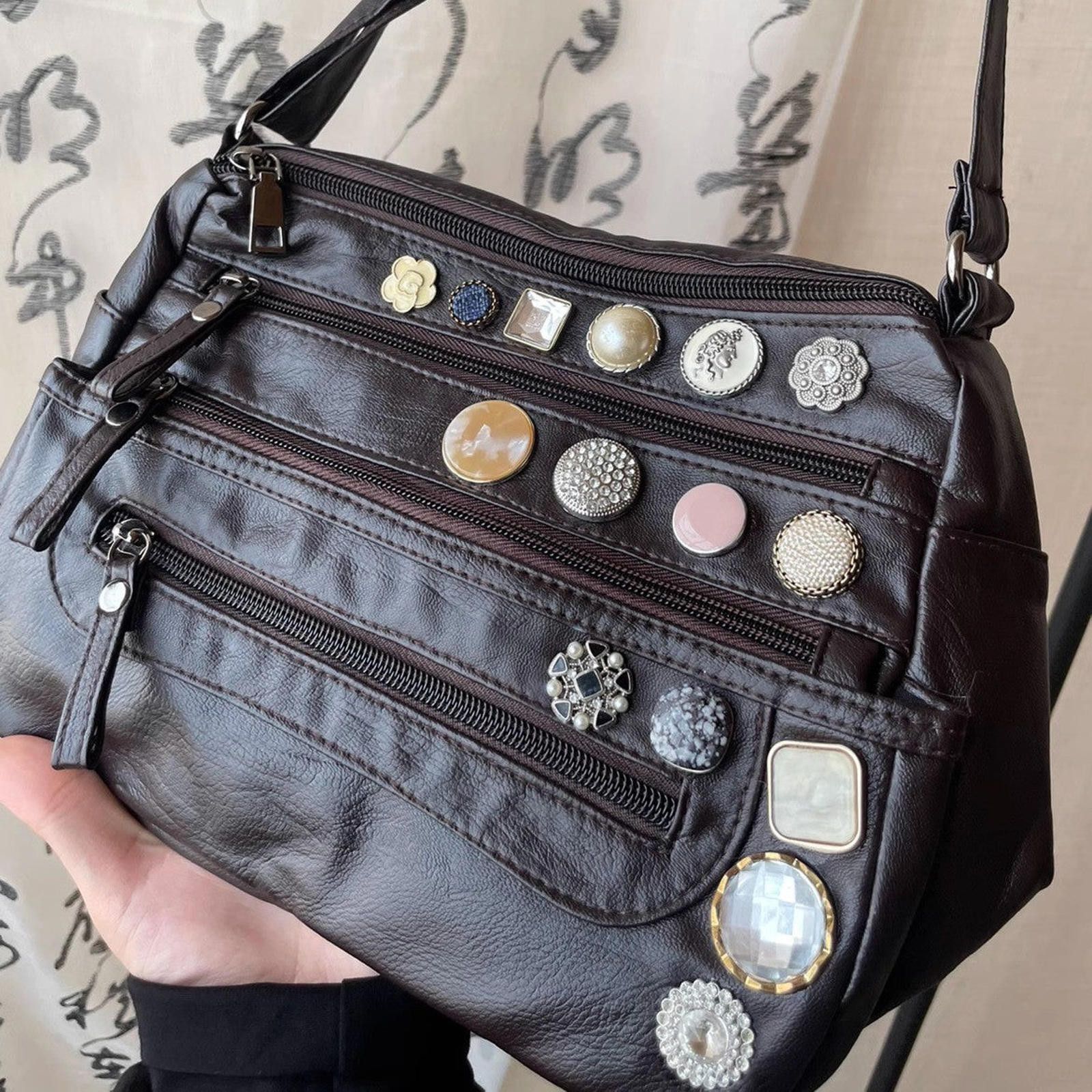 Other Lightweight Washed Leather Crossbody Bag – Button Detail Size ONE SIZE - 2 Thumbnail