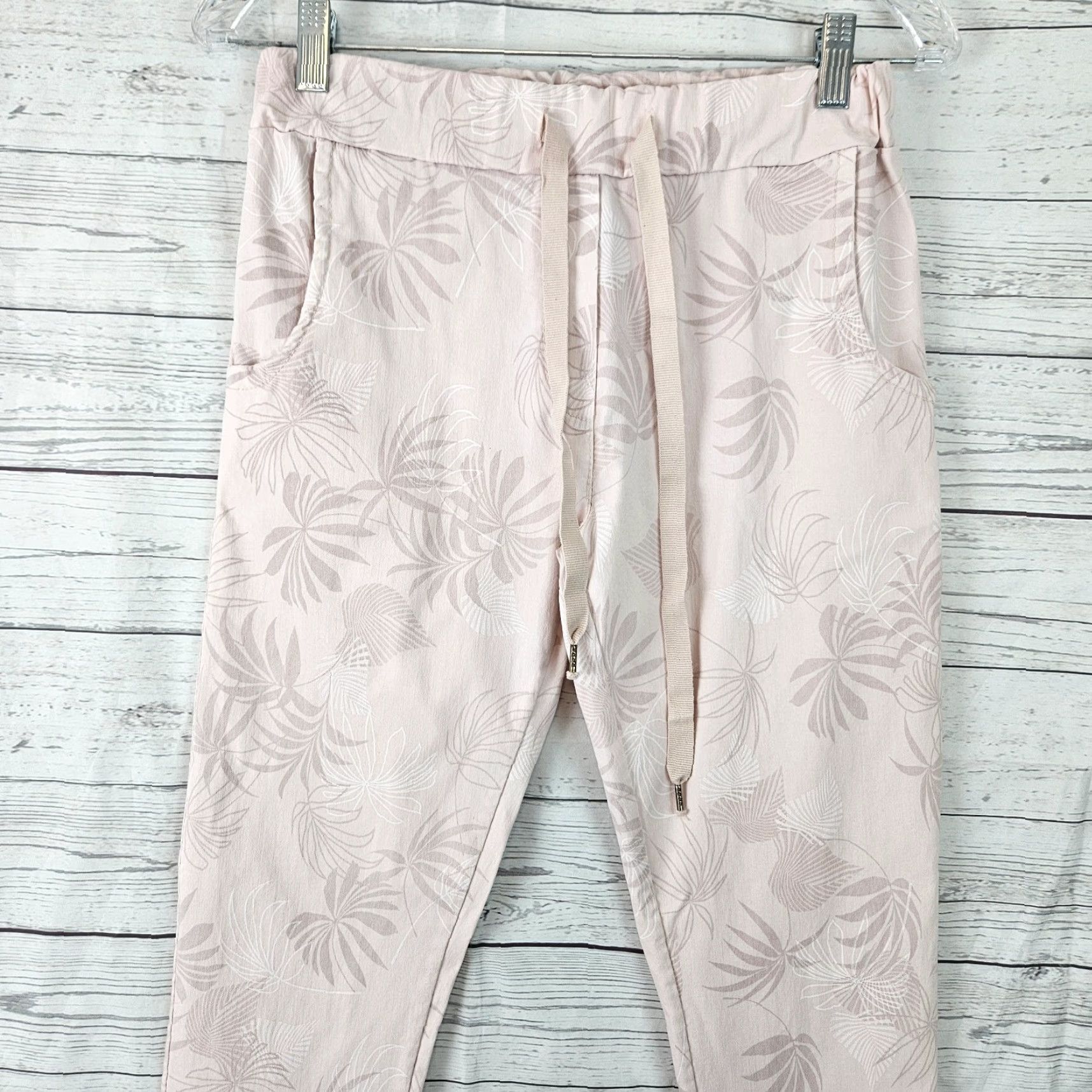 Pinko Venti6 Womens Skinny Pants XS Pink Tropical Leaf Print Drawstring Mid Rise Pants Size 26" / US 2 / IT 38 - 2 Thumbnail