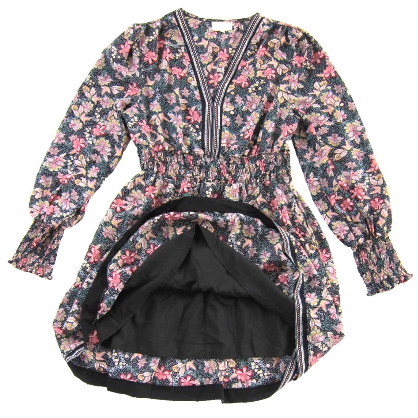 Pinko Melloday Pink Black Green Floral V-Neck Long Sleeve Pocket Sheath Dress Large - Womens Clothing Size L / US 10 / IT 46 - 4 Thumbnail