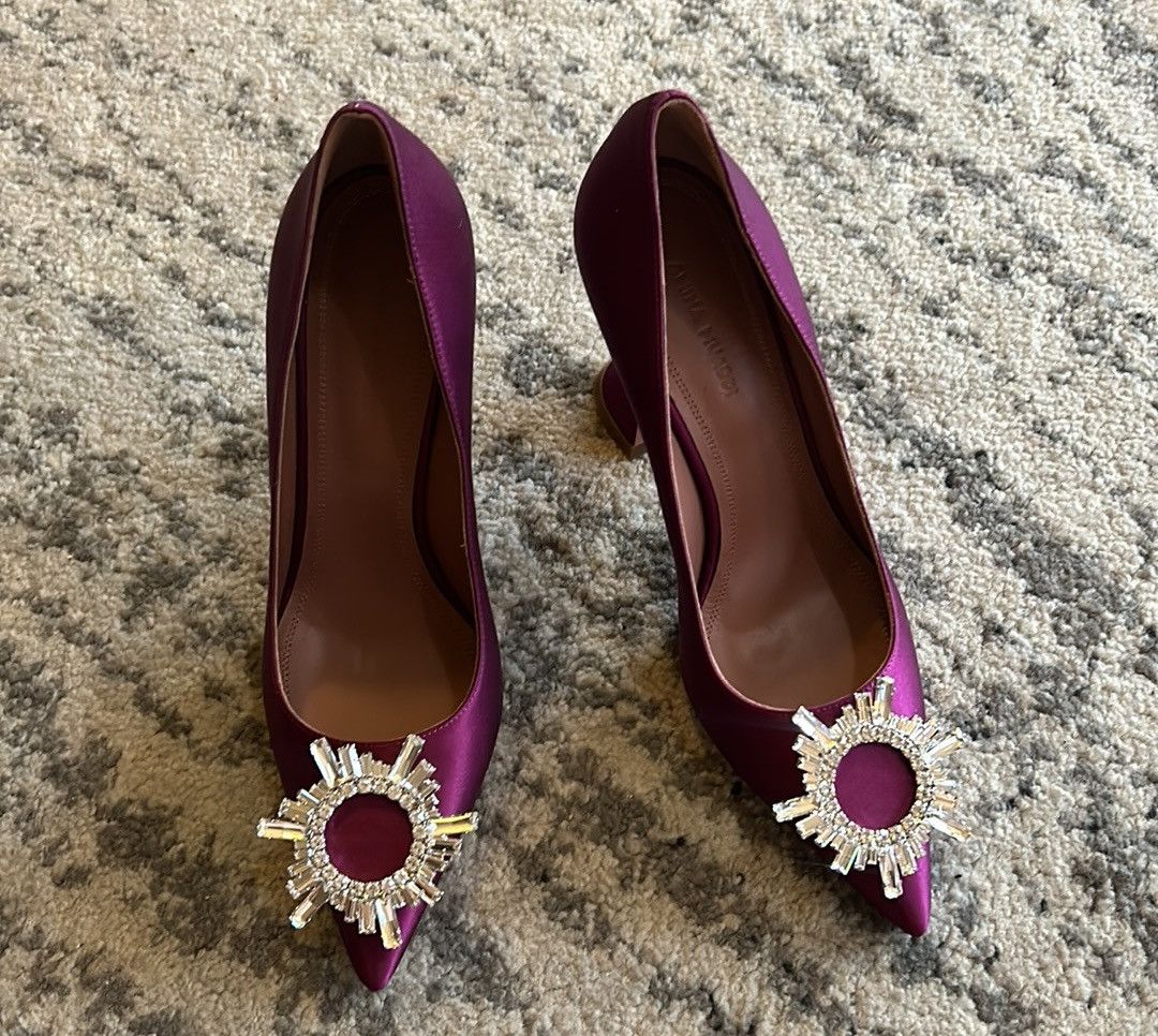 Amina Muaddi Amina Muaddi Begum Brooch Pointed Toe Satin Pumps size 37 Size US 7 / IT 37 - 1 Thumbnail